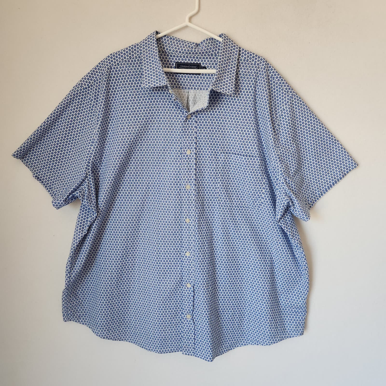 Vineyard Vines Men's 3XB Leaf-Printed Button-Up Shirt Short Sleeve Blue White - Thumbnail 3