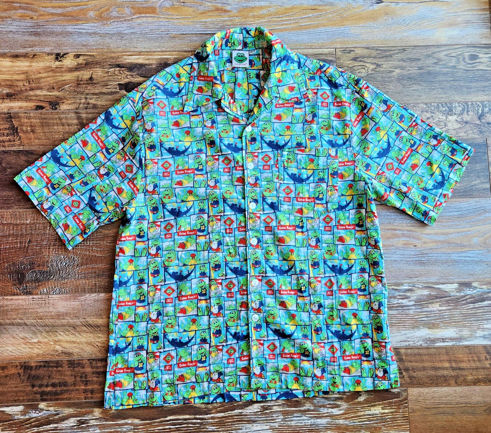 Senor Frog's Edesa Button-Down Hawaii Shirt Short Sleeve Multicolor Cotton Men M