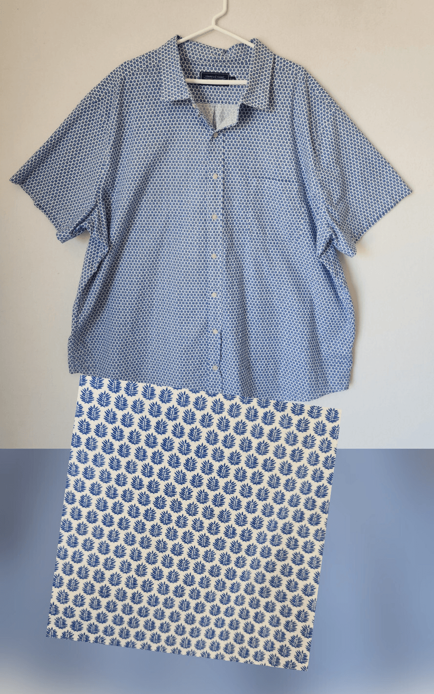 Vineyard Vines Men's 3XB Leaf-Printed Button-Up Shirt Short Sleeve Blue White