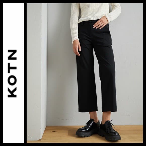 KOTN Egyptian Cotton Straigh Wide-Leg Copped Pants Zip Pocket Black Women's 0 - Thumbnail 2