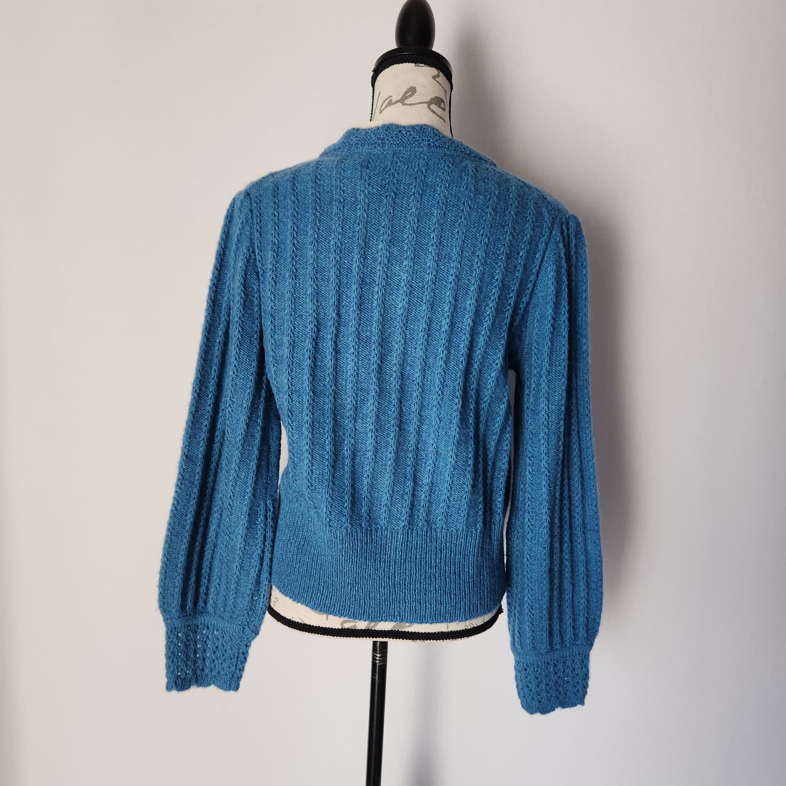 NWT Sundance Alpine Kiss Cable Knit Cardigan Puff Sleeve Wool Blend Blue Sz.M - Thumbnail 4
