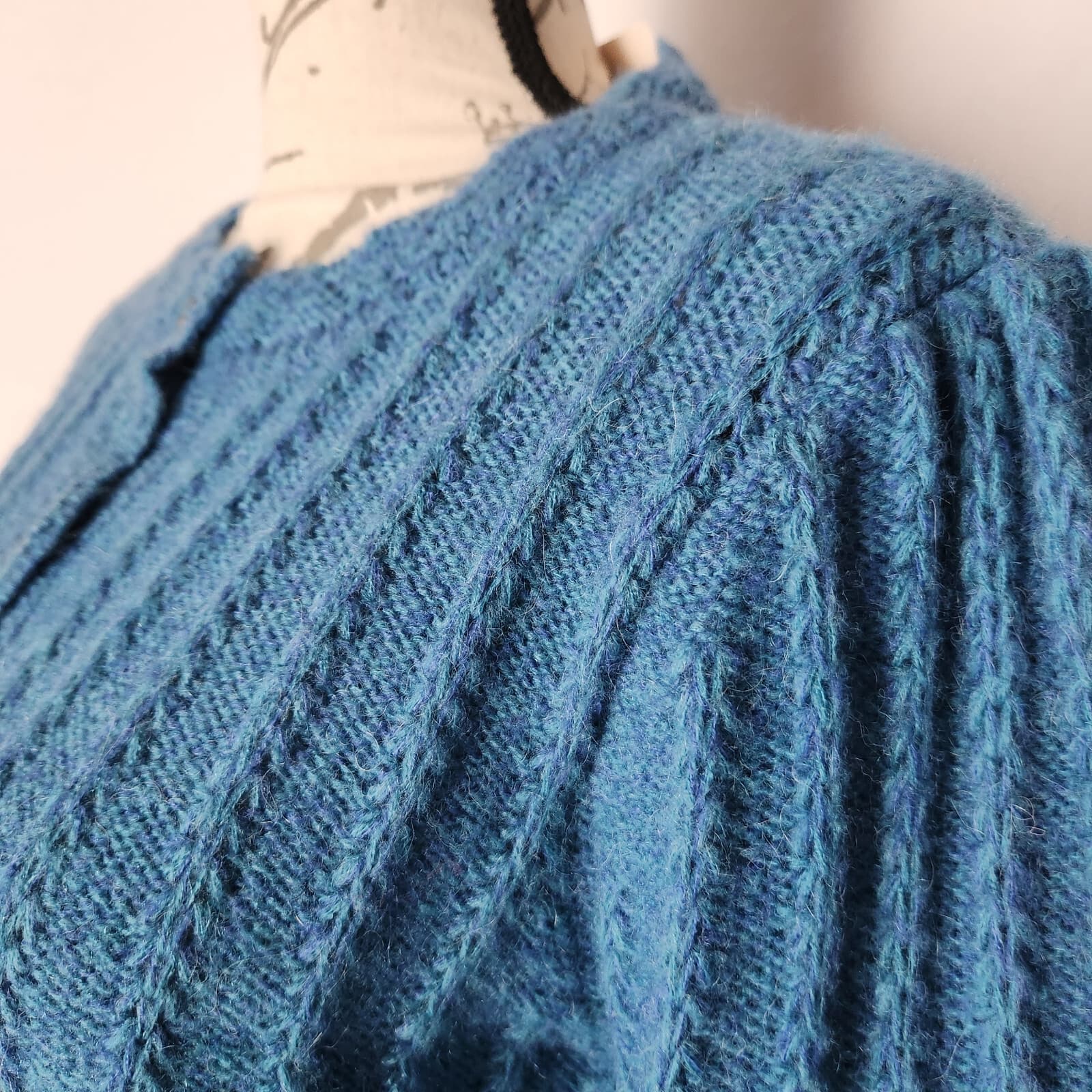 NWT Sundance Alpine Kiss Cable Knit Cardigan Puff Sleeve Wool Blend Blue Sz.M - Thumbnail 3