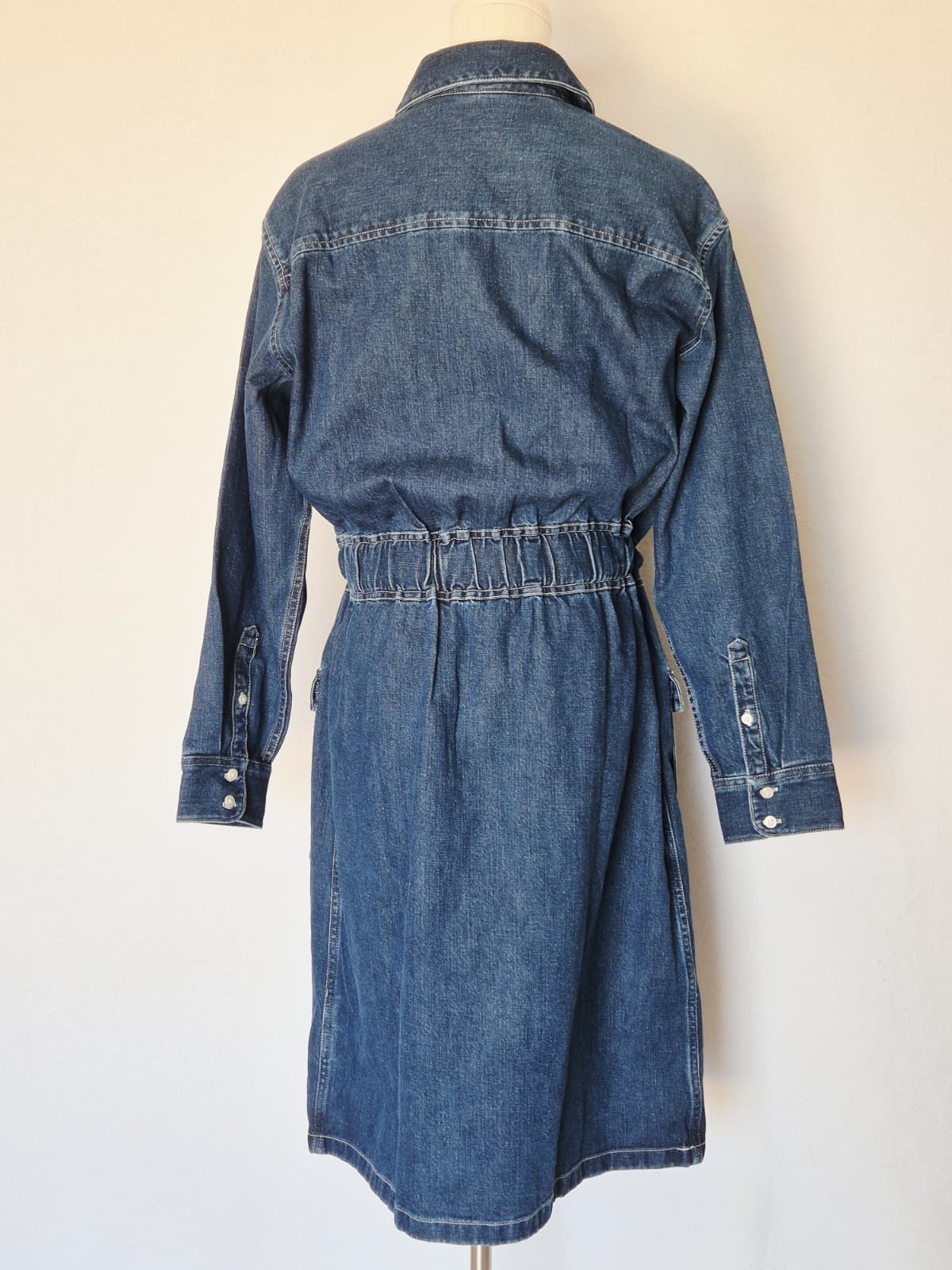 J.Crew Blue Denim Utility Dress Long Sleeve Tie-Waist Zip-Up Cotton Women's 10 - Thumbnail 6