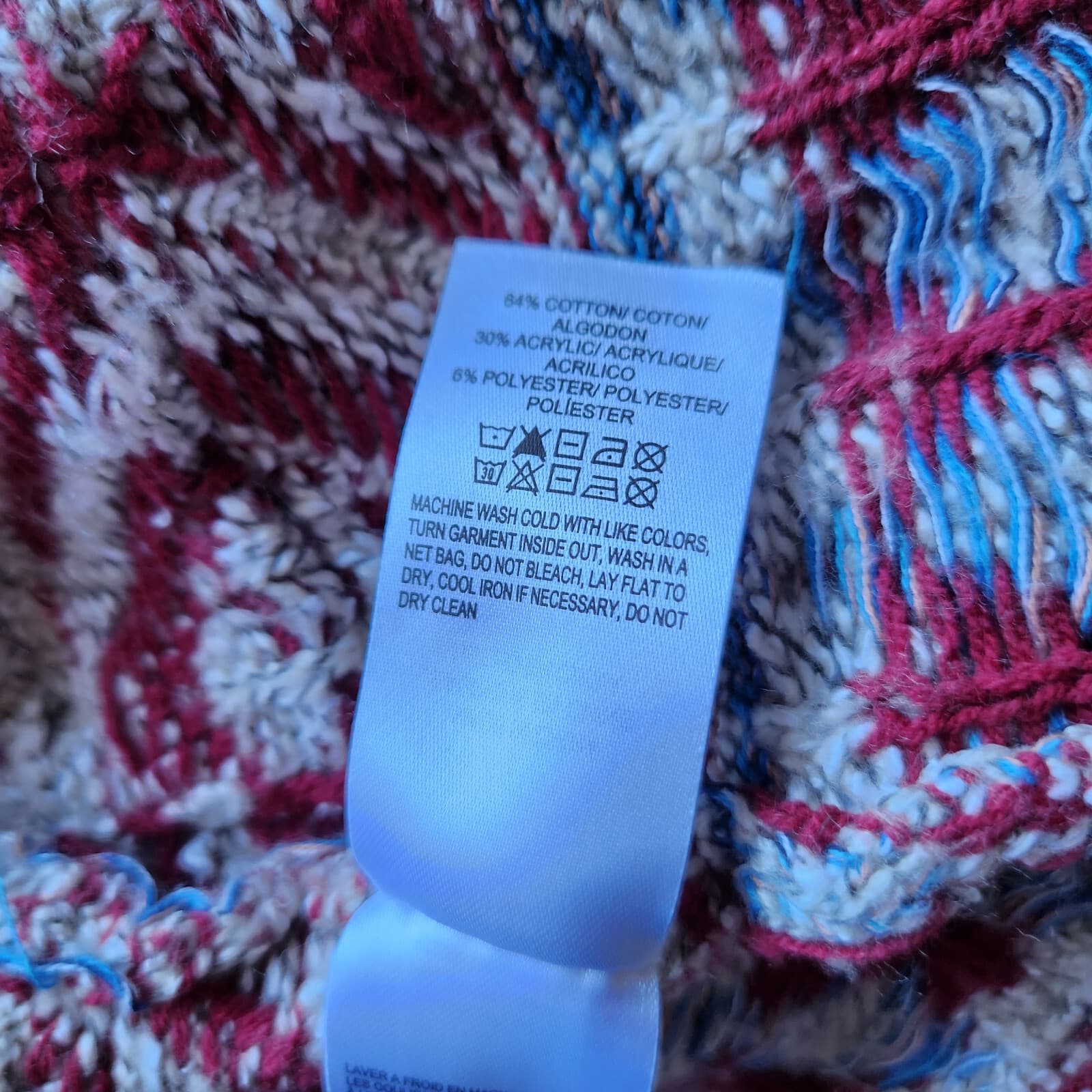 Lucky Brand Aztec Southwest Boho Open Cardigan Long Sleeve Pocket Red Beige Sz.M - Thumbnail 9