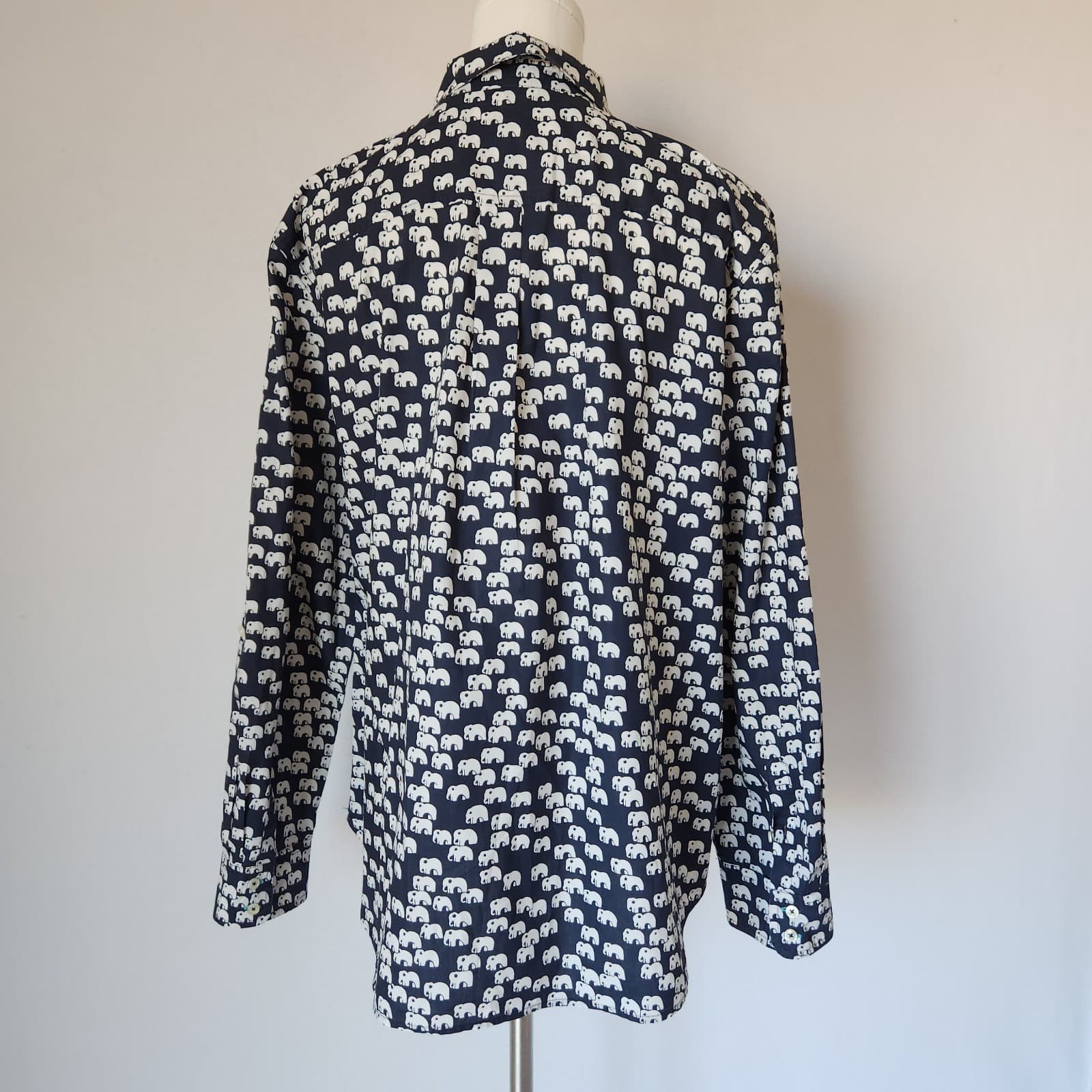 Talbots Elephant Printed Button-Up Tunic Shirt Long Sleeve Navy White Women's XL - Thumbnail 5