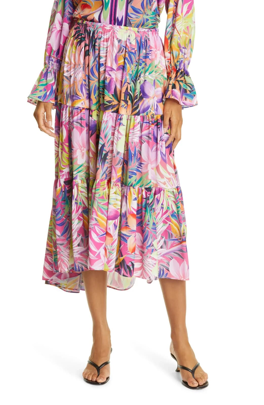 Kobi Halperin $378 Noe Floral Tiered Beach Hi-Low A-Line Skirt Pocket Pink Sz.S - Thumbnail 3