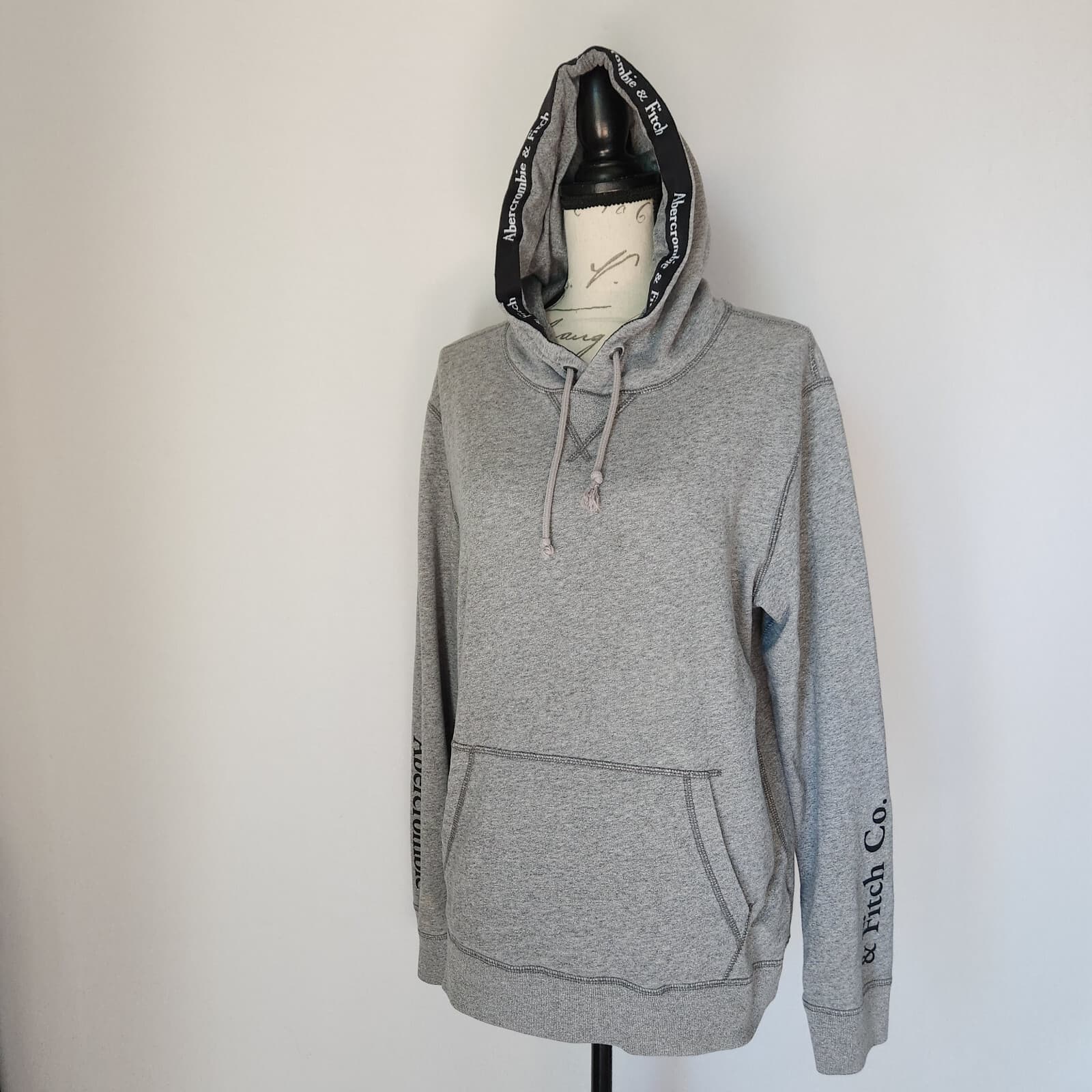 Abercrombie & Fitch Hooded Pullover Sweatshirt Pocket Long Sleeve Grey Unisex M - Thumbnail 2