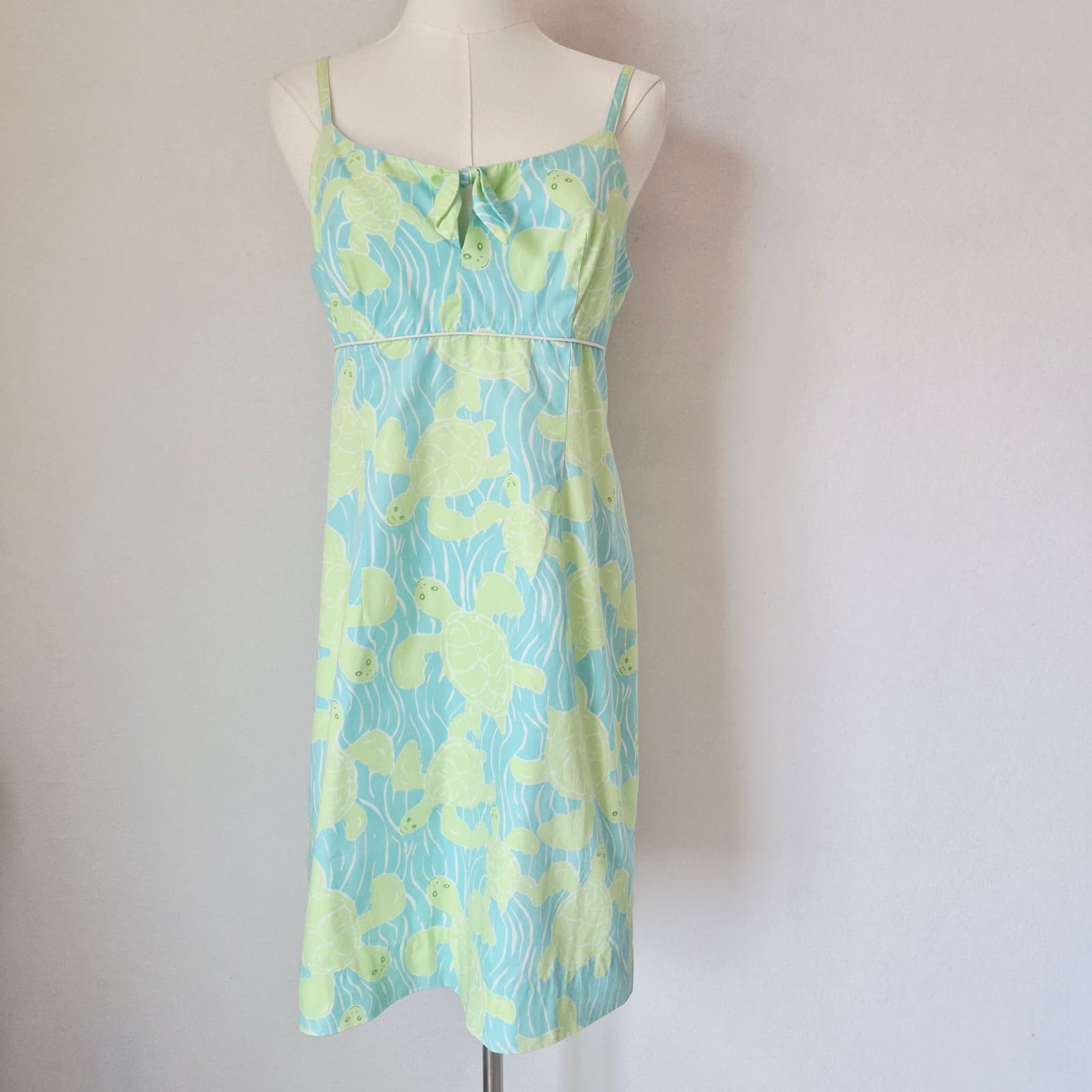 Vintage Lilly Pulitzer Turtle Printed Spaghetti Strap Mini Shift Sundress Sz.8 - Thumbnail 2