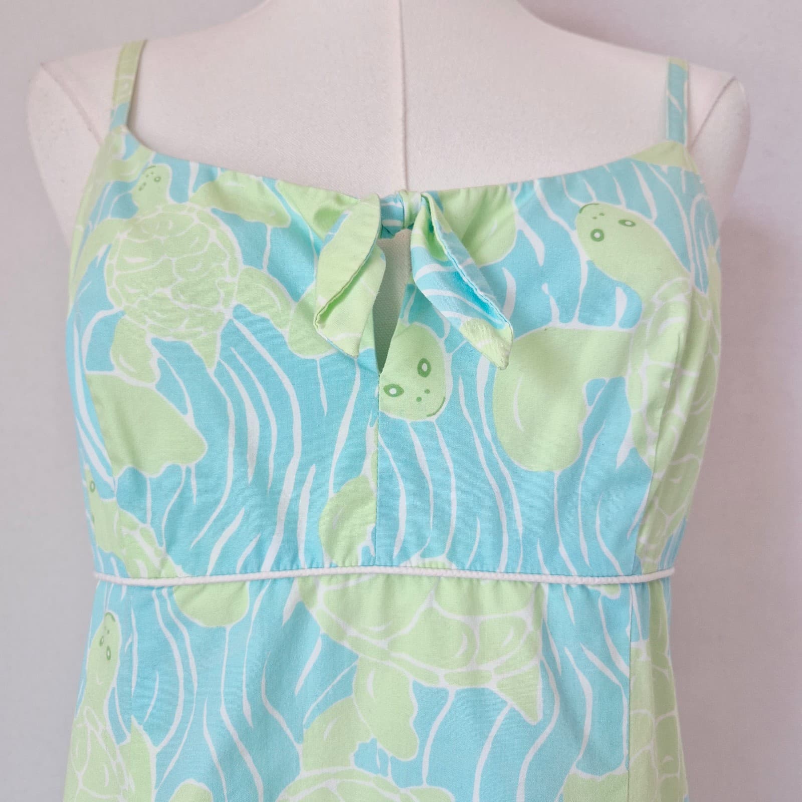 Vintage Lilly Pulitzer Turtle Printed Spaghetti Strap Mini Shift Sundress Sz.8 - Thumbnail 3