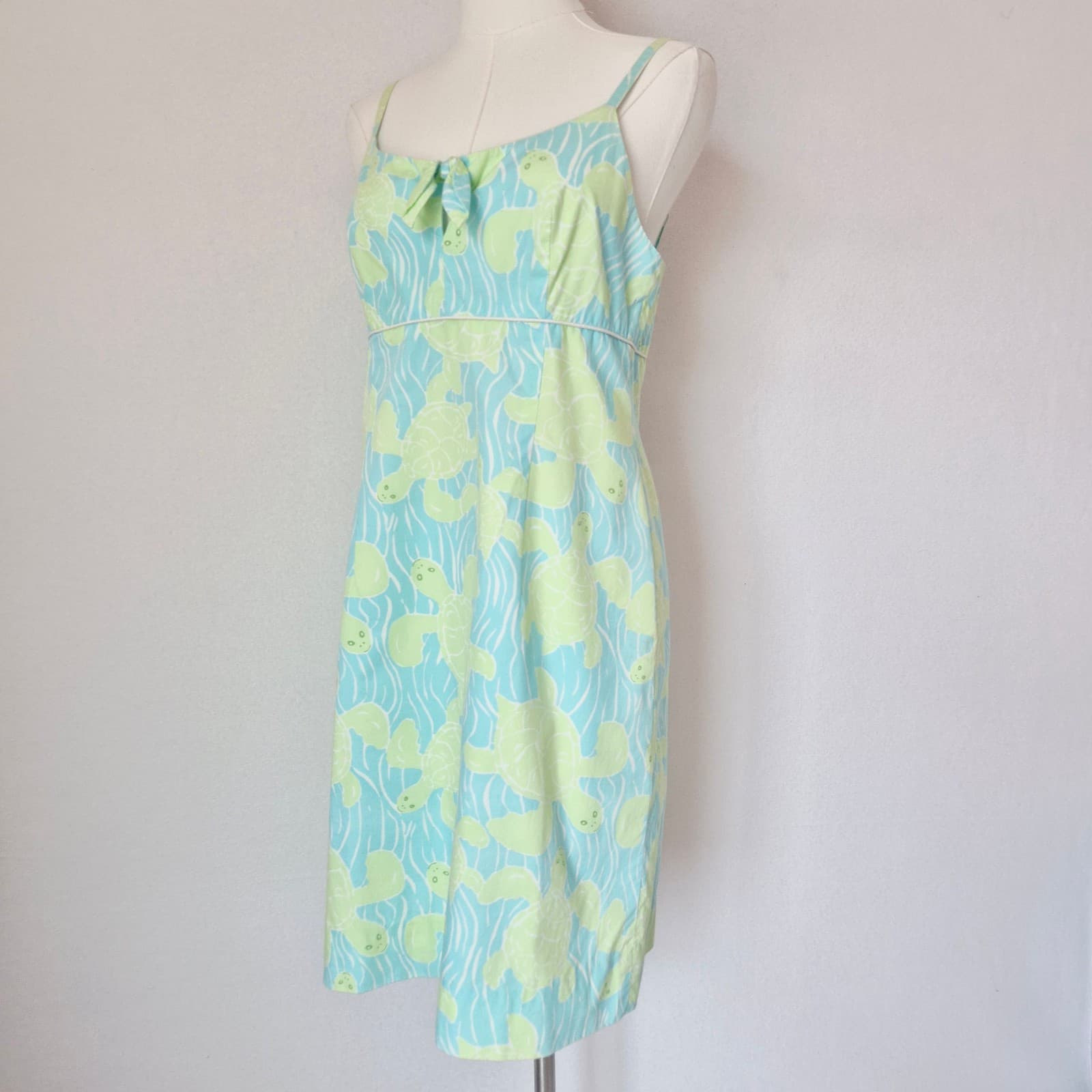 Vintage Lilly Pulitzer Turtle Printed Spaghetti Strap Mini Shift Sundress Sz.8 - Thumbnail 4