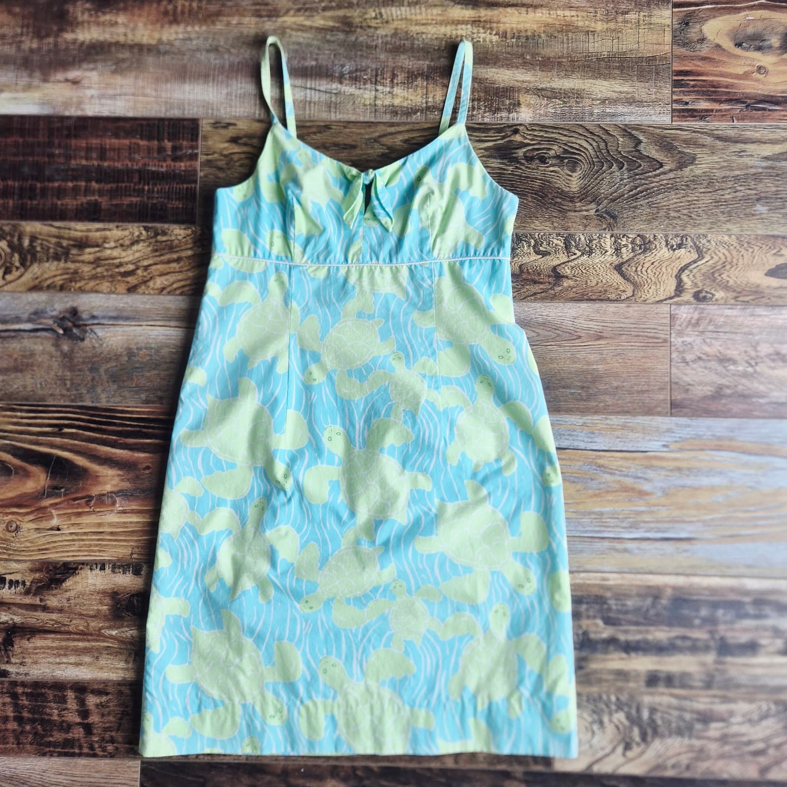 Vintage Lilly Pulitzer Turtle Printed Spaghetti Strap Mini Shift Sundress Sz.8 - Thumbnail 7