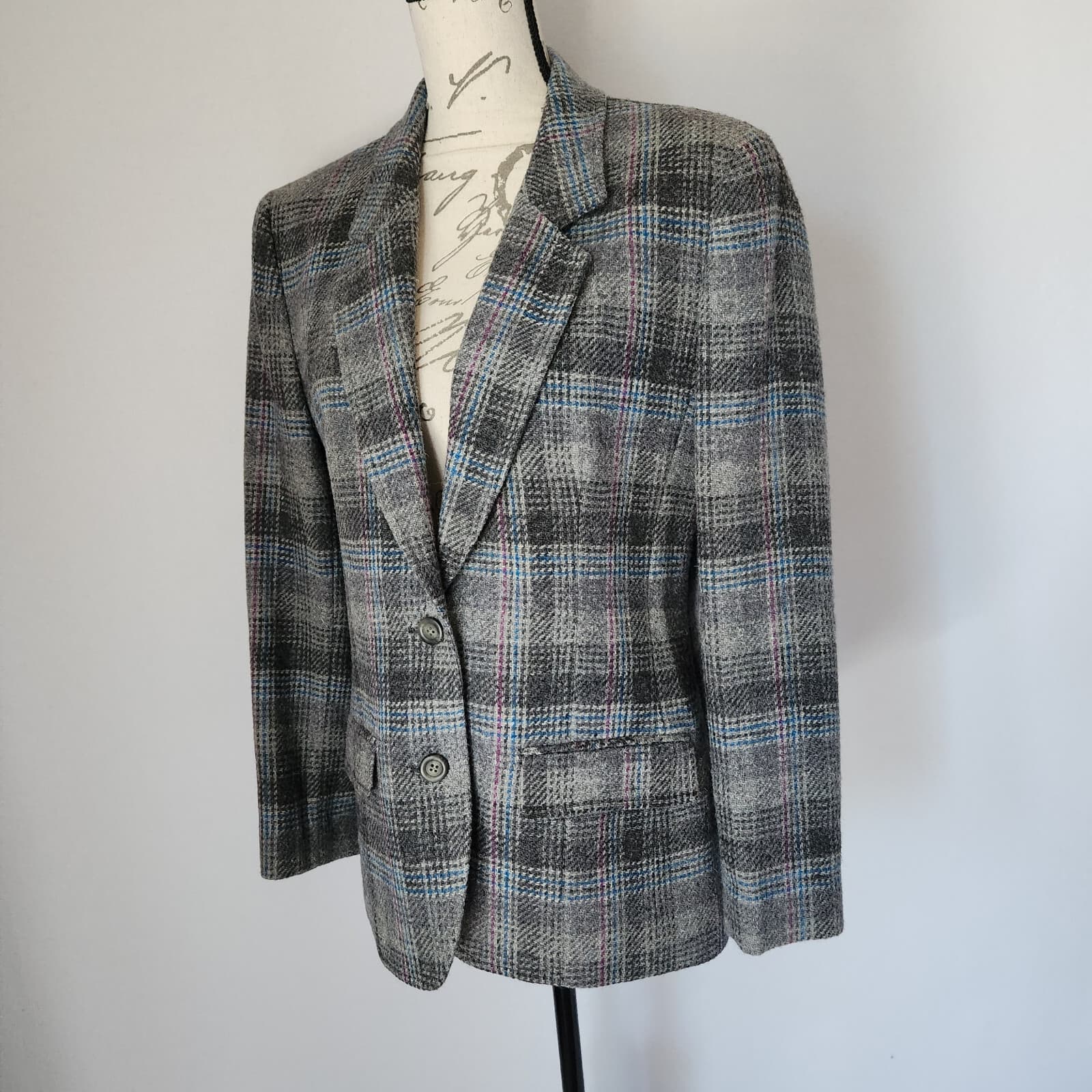 Vintage Pendleton 100% Virgin Wool Plaid Blazer 2-Button Lined Grey Women's 10 - Thumbnail 2