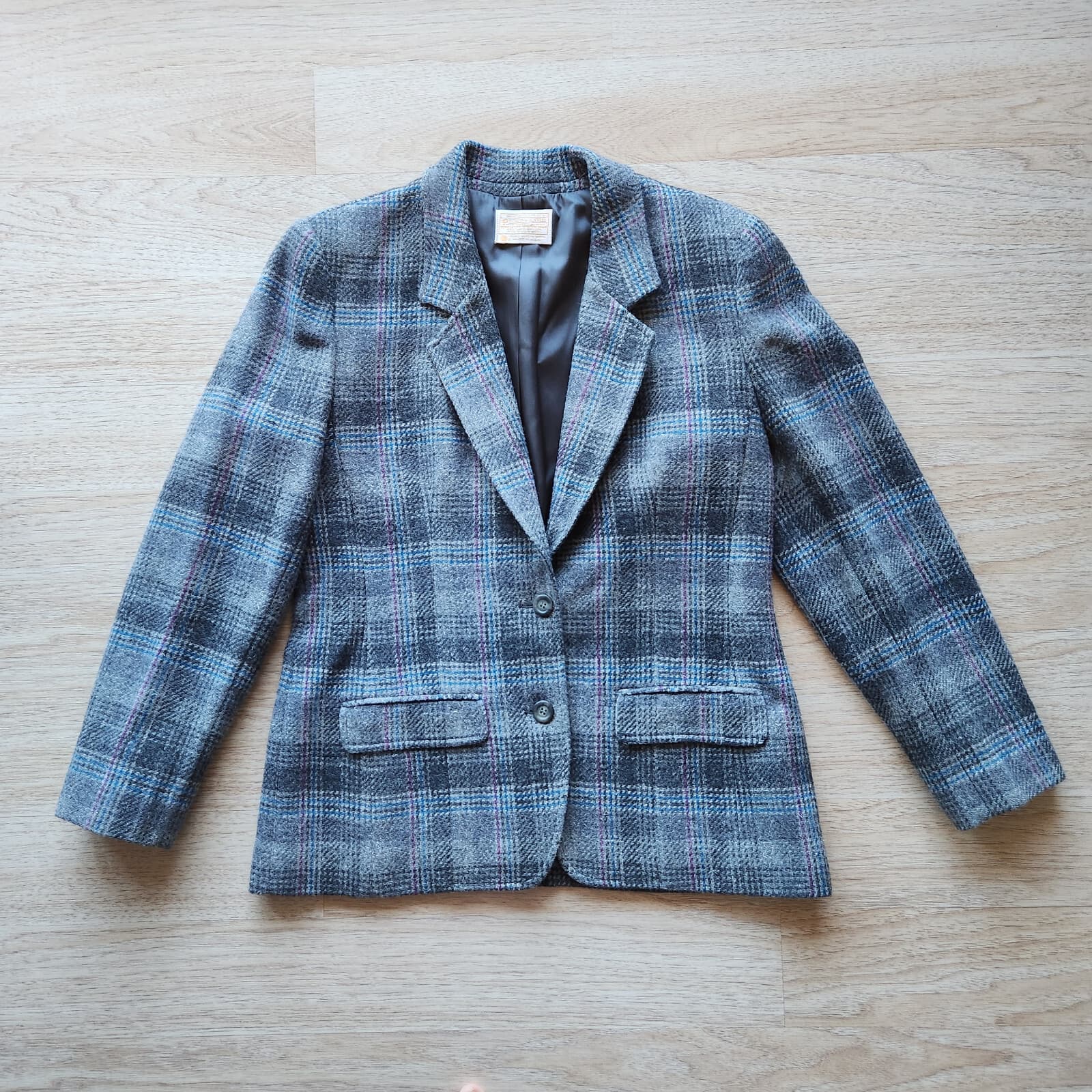 Vintage Pendleton 100% Virgin Wool Plaid Blazer 2-Button Lined Grey Women's 10 - Thumbnail 3
