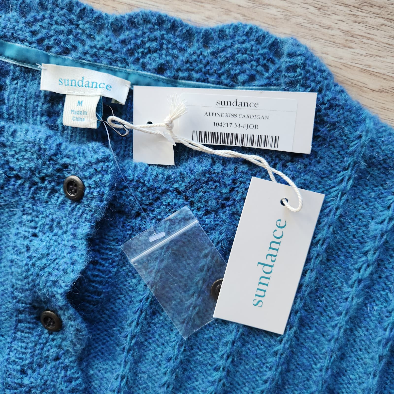 NWT Sundance Alpine Kiss Cable Knit Cardigan Puff Sleeve Wool Blend Blue Sz.M - Thumbnail 8