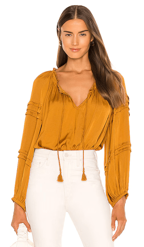 NWT Free People Intimately All Tucks Bodysuit Tassel Satin Autumn Pearl Sz.XS - Thumbnail 3
