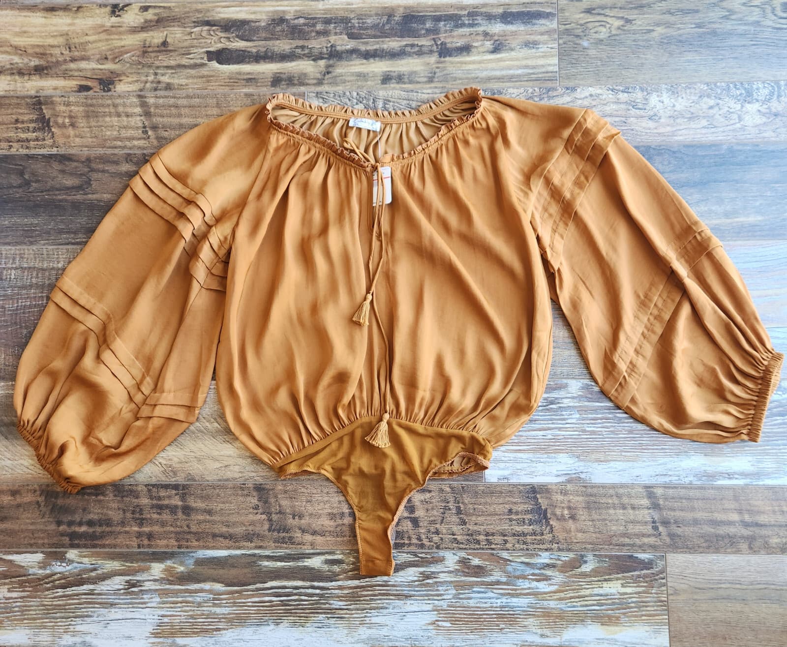 NWT Free People Intimately All Tucks Bodysuit Tassel Satin Autumn Pearl Sz.XS - Thumbnail 11