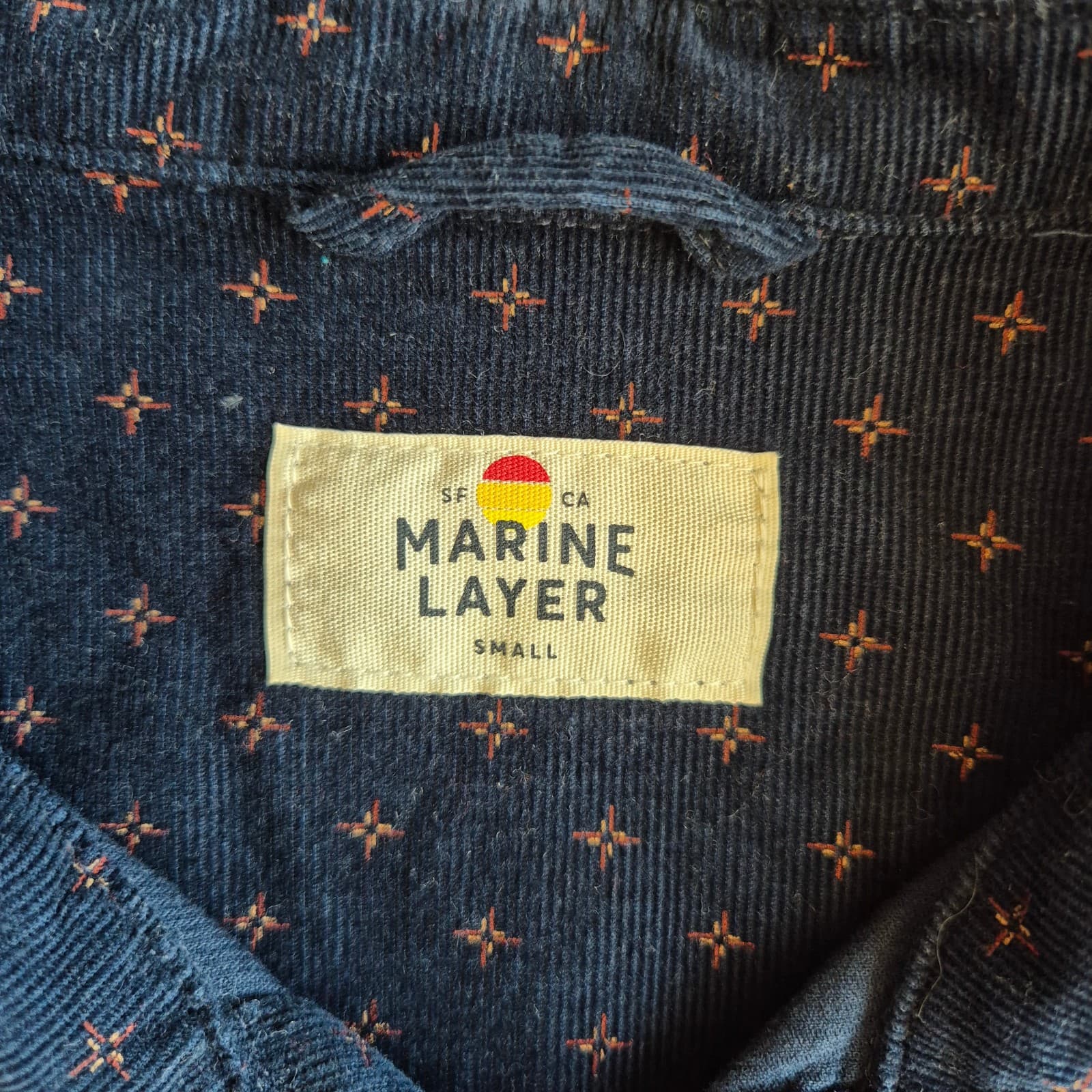 Marine Layer Corduroy Star-Printed Button-Up Shirt Long Sleeve Blue Cotton Men S - Thumbnail 5