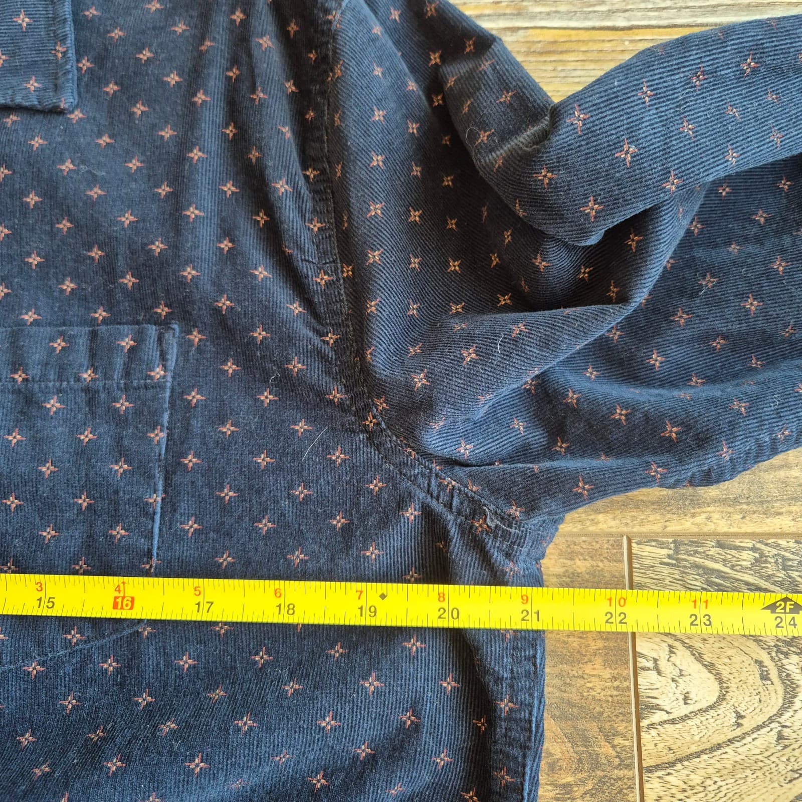 Marine Layer Corduroy Star-Printed Button-Up Shirt Long Sleeve Blue Cotton Men S - Thumbnail 8