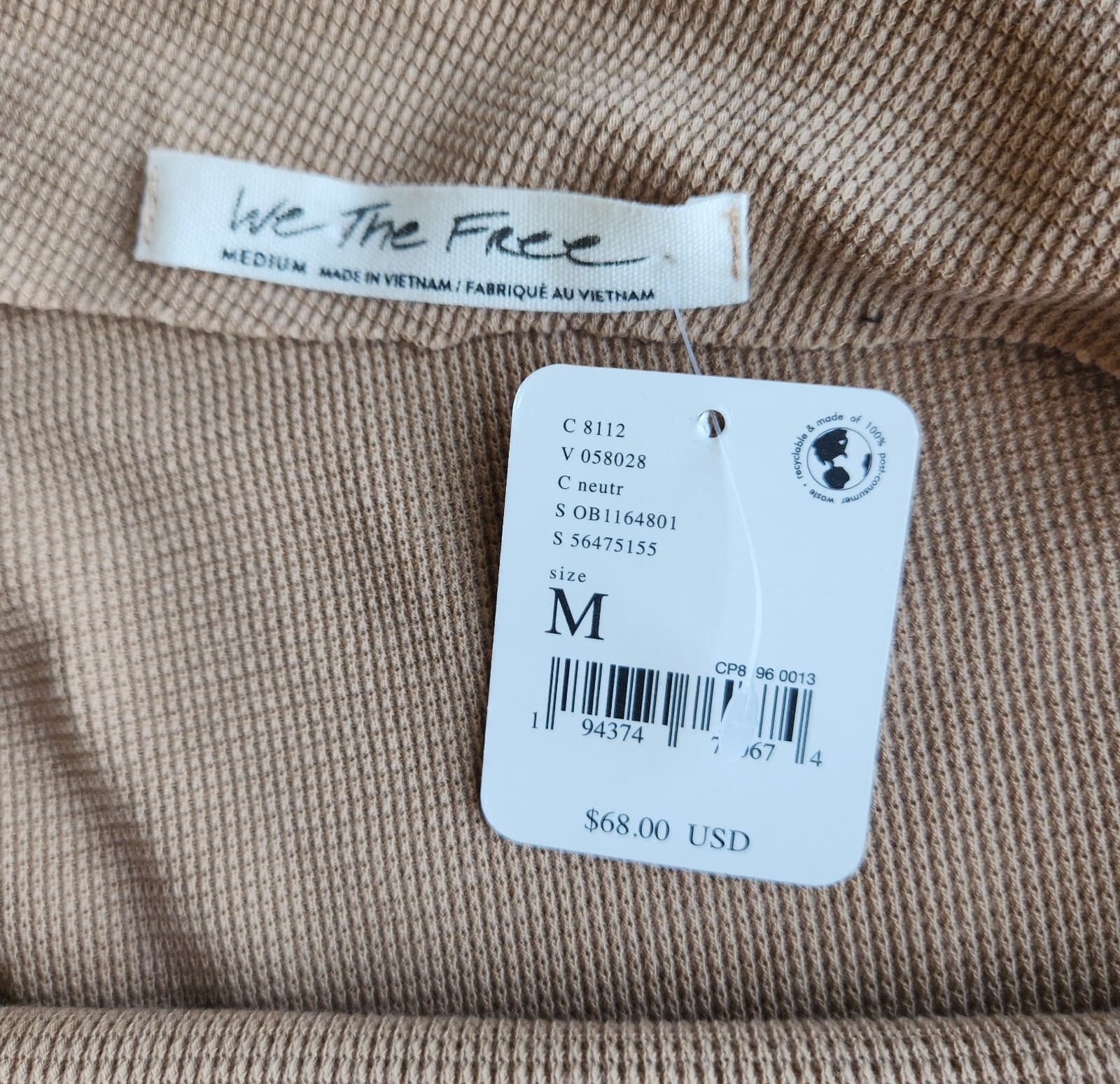 NWT We The Free Fuji Off The Shoulder Thermal Top Long Sleeve Pale Camel Sz.M - Thumbnail 10