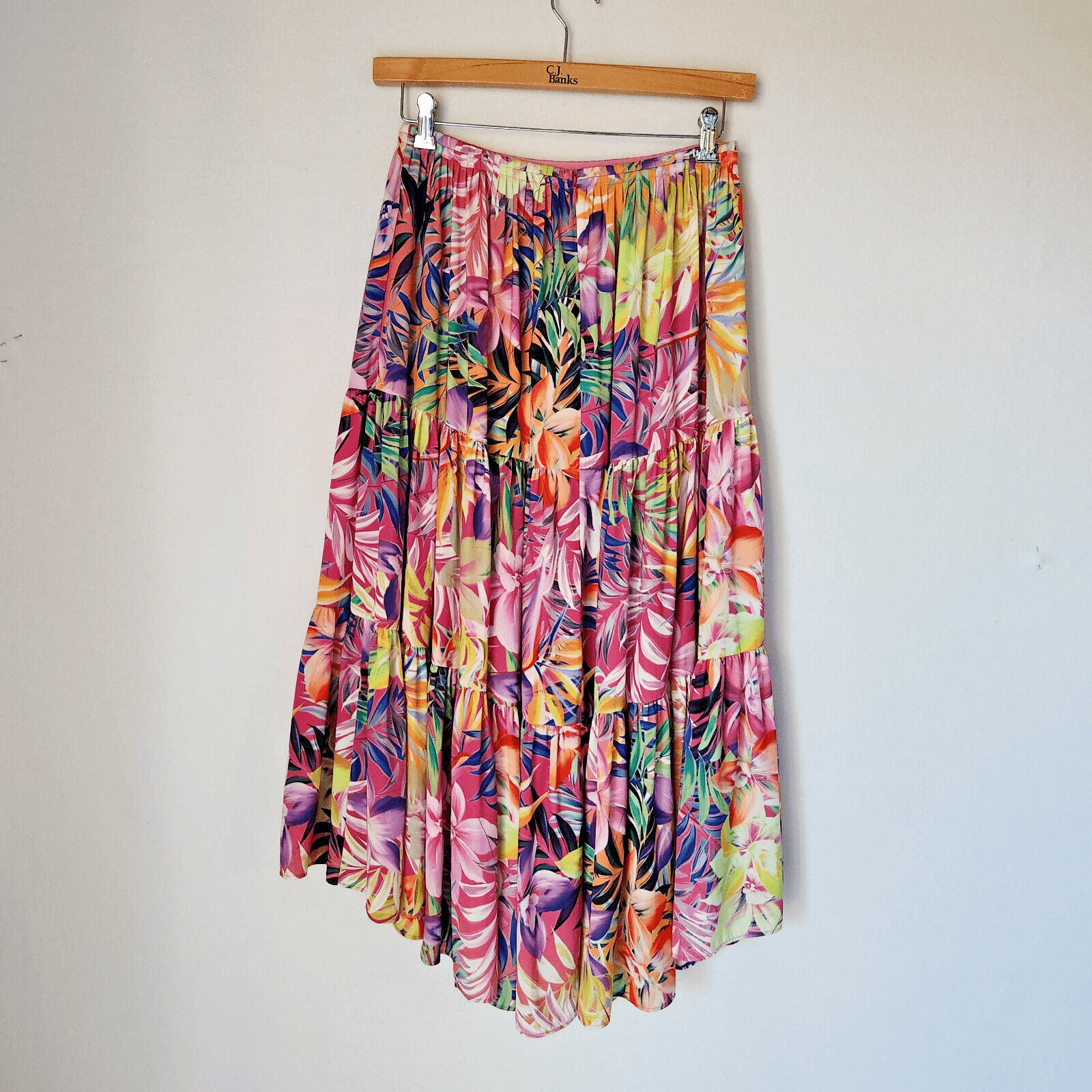 Kobi Halperin $378 Noe Floral Tiered Beach Hi-Low A-Line Skirt Pocket Pink Sz.S - Thumbnail 2