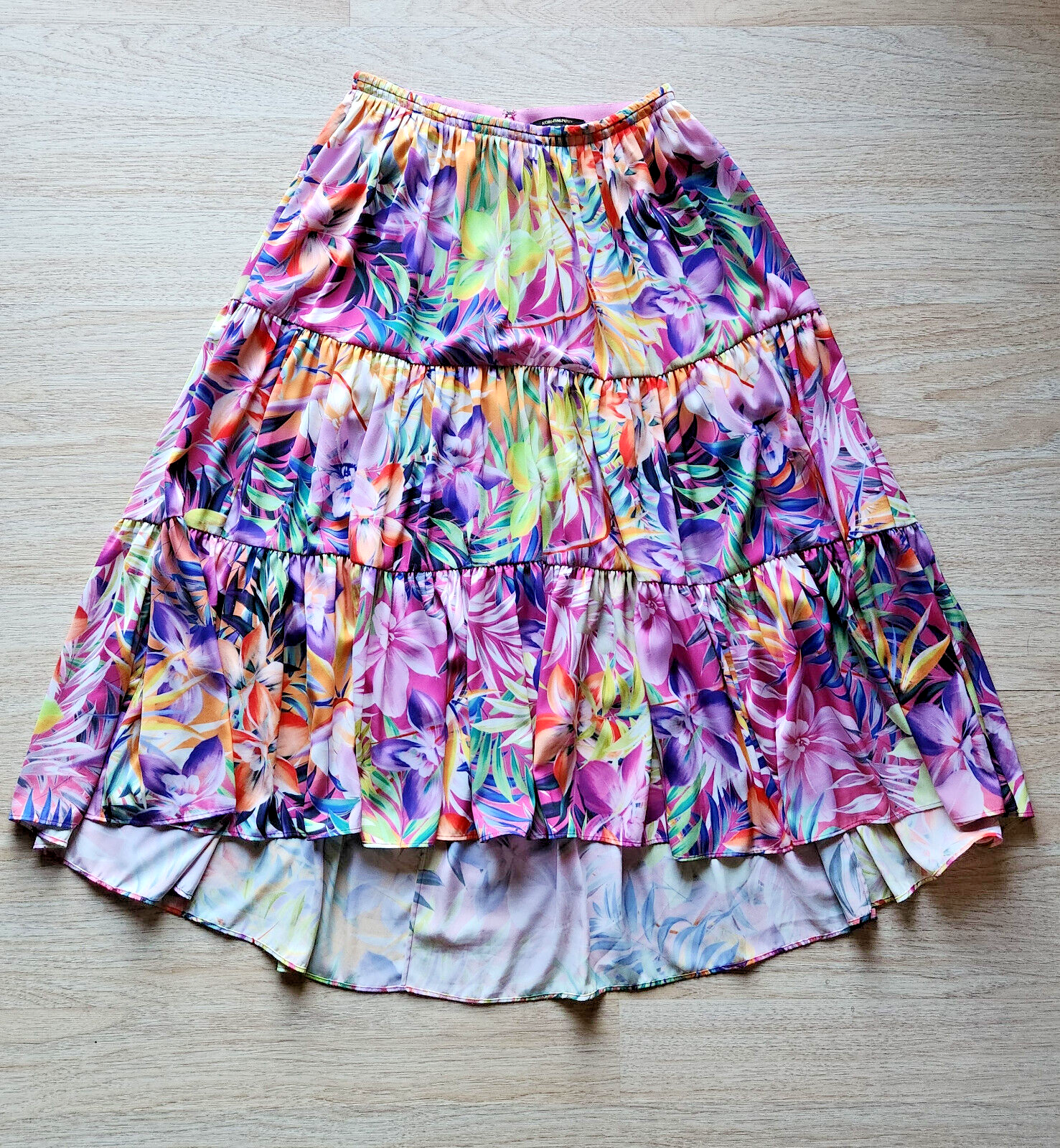 Kobi Halperin $378 Noe Floral Tiered Beach Hi-Low A-Line Skirt Pocket Pink Sz.S - Thumbnail 4