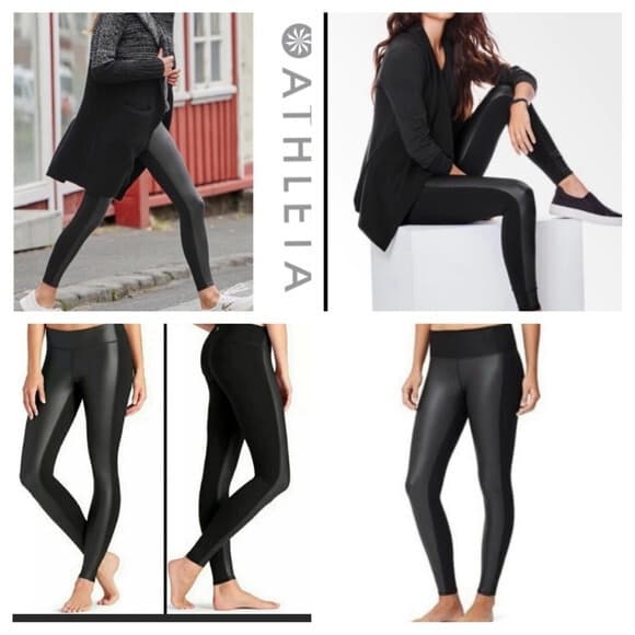 Athleta Delancey Gleam Faux Leather Front Tight Leggings Stretch Black Women's S - Thumbnail 3