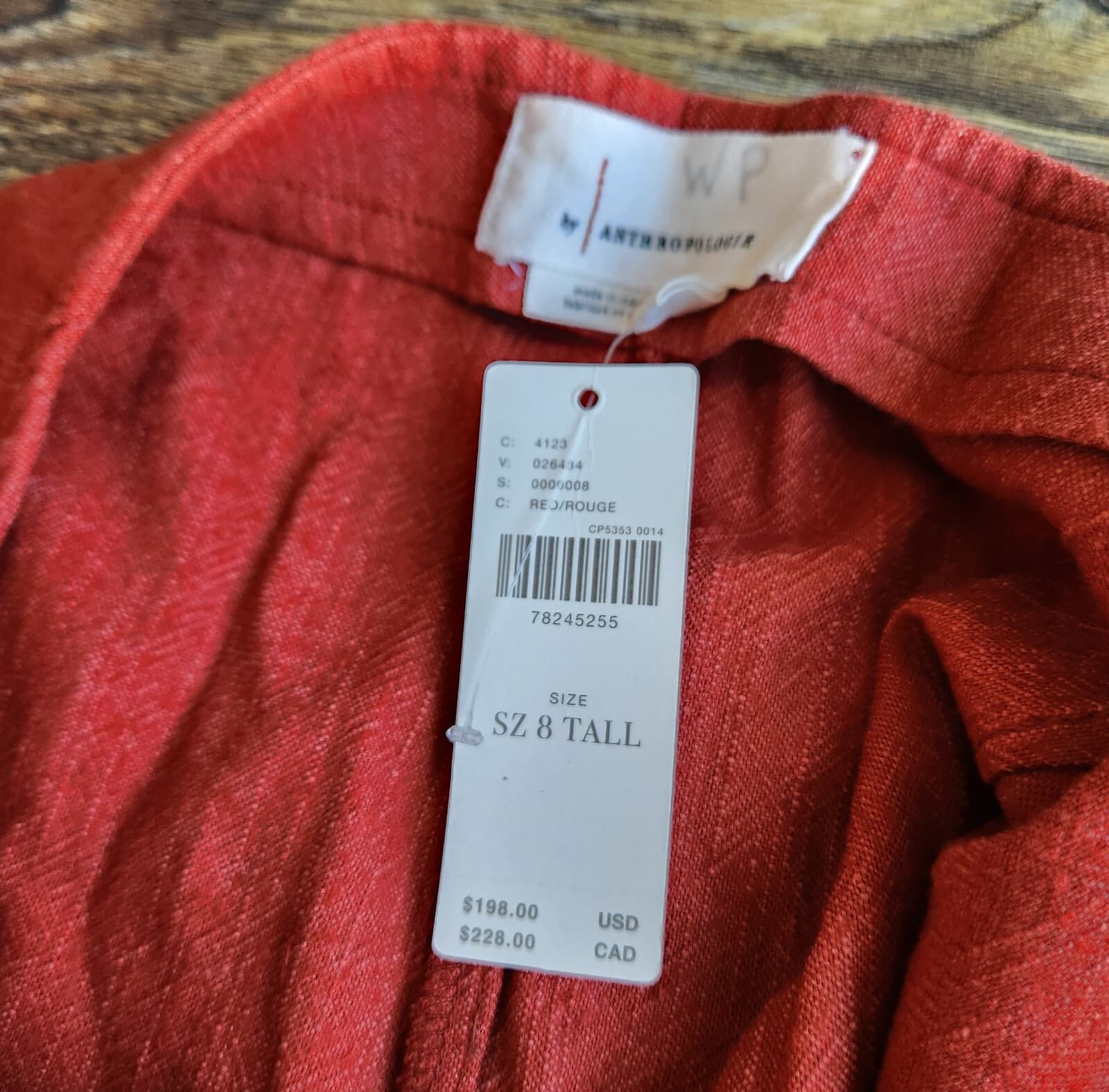 NWT Anthropologie $198 Embroidered Hem Wide-Leg Crop Pants High Rise Red 8 Tall - Thumbnail 10
