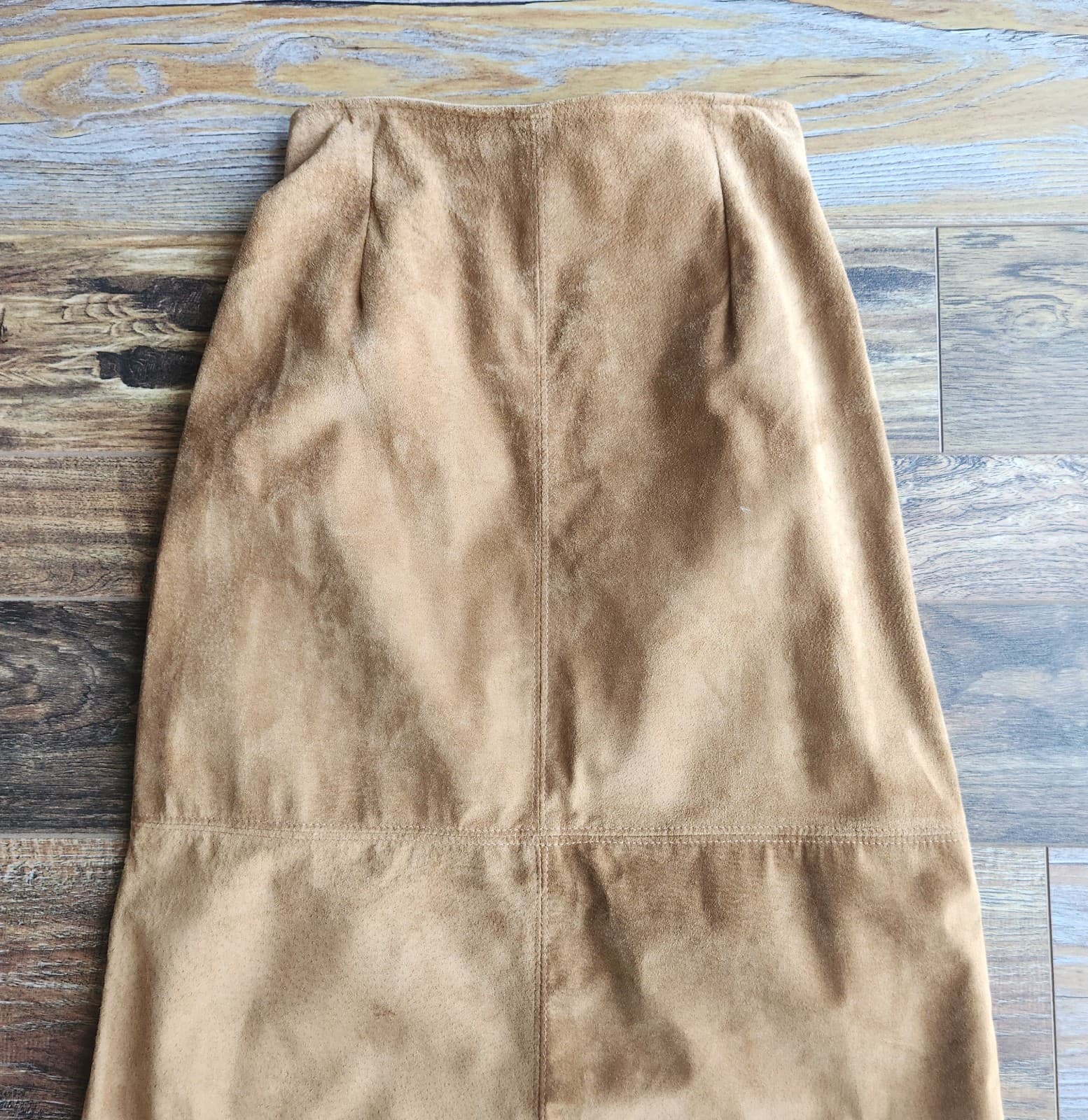 Vintage Double D Ranch Brown Suede Maxi Skirt Elastic-Waist Back-Slit Sz.S - Thumbnail 3
