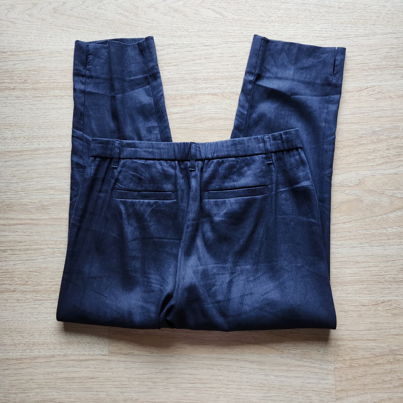 J.Jill Linen Stretch Slim Leg Ankle Pants Pull-On Pocket Blue Linen Blend Sz.M - Thumbnail 5
