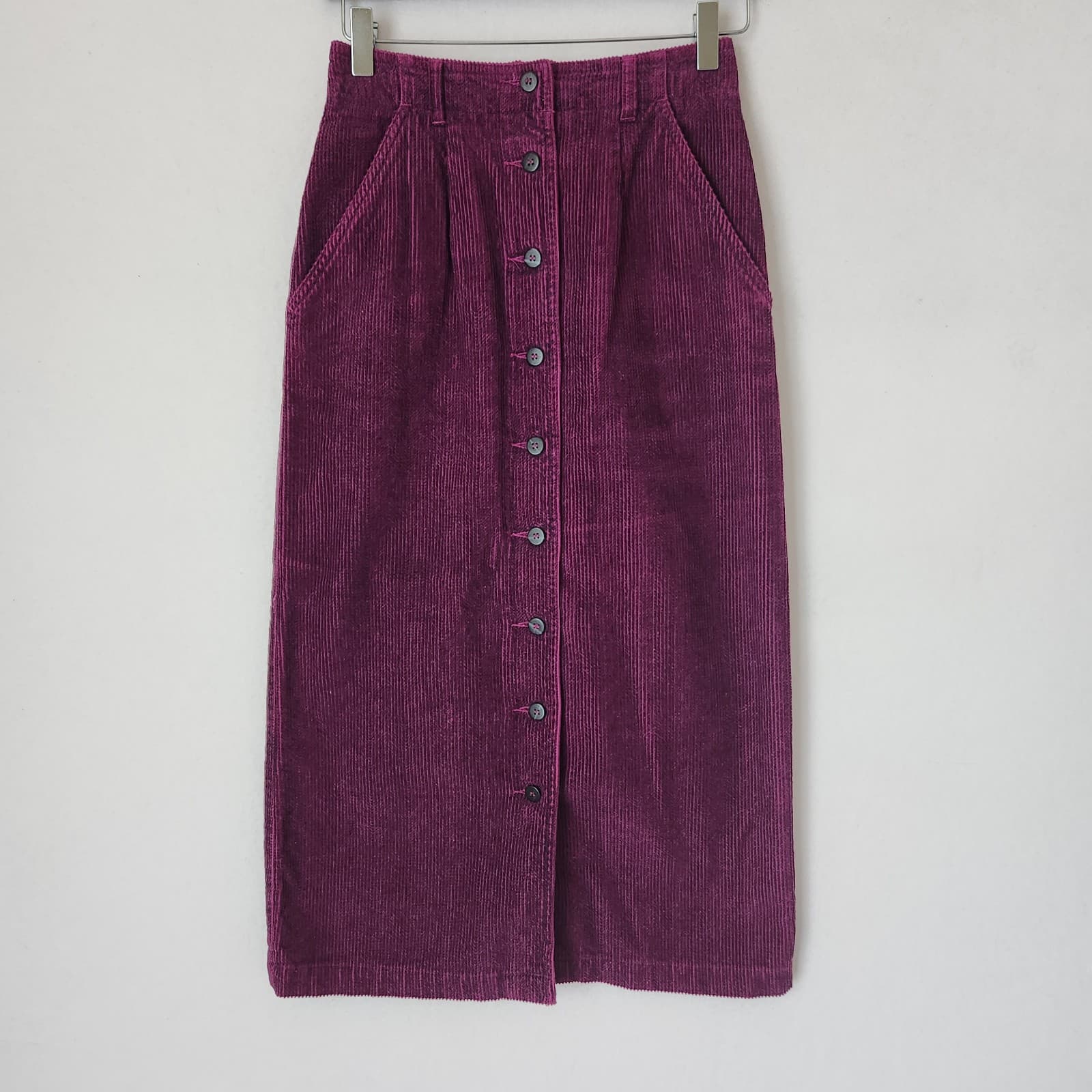 Vintage Liz Sport Corduroy High Waist Front Button Midi Pencil Skirt Purple Sz.4 - Thumbnail 2