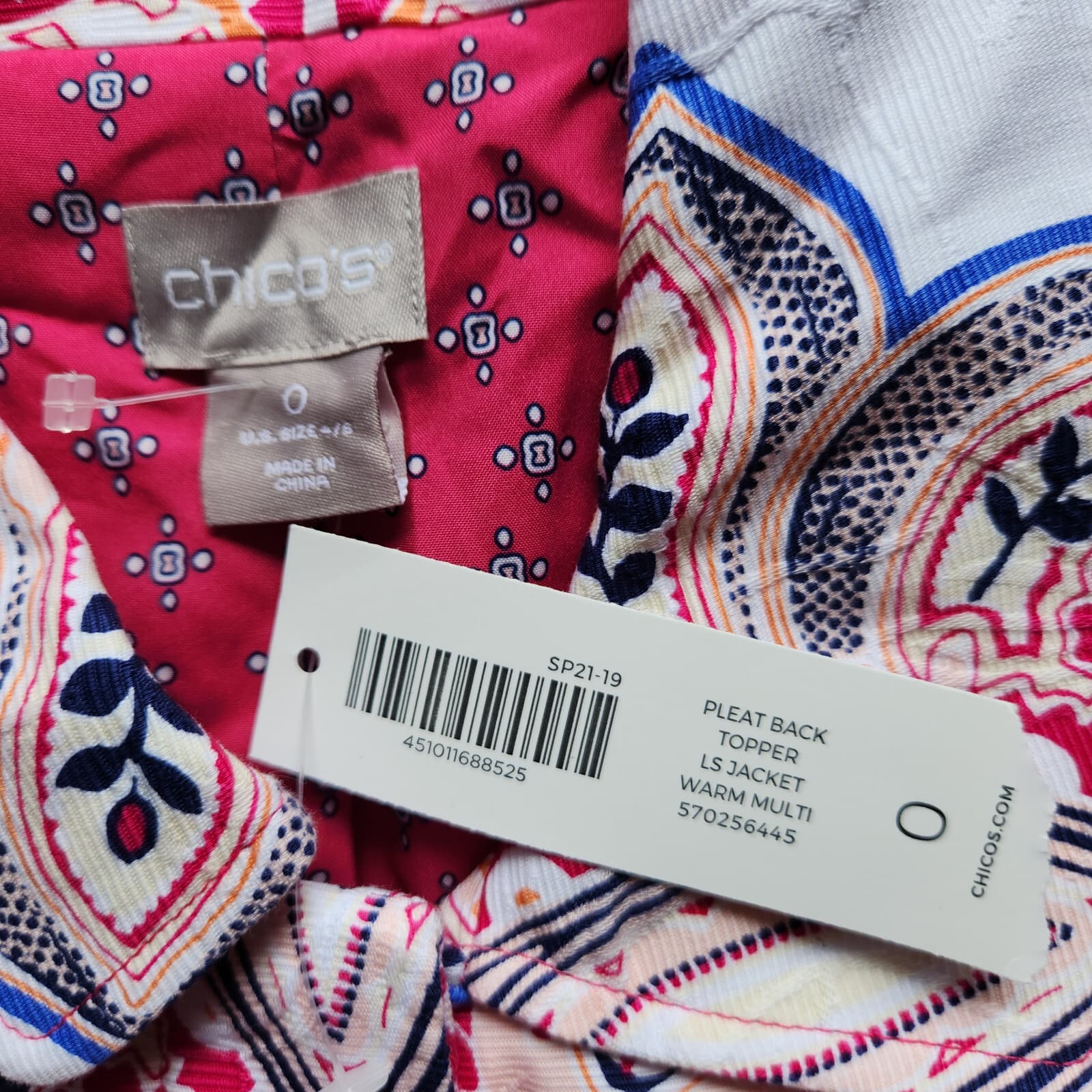 NWT Chico's Floral Pleat Back Topper Jacket 3/4 Sleeve Cotton Multicolor 0 (4/6) - Thumbnail 8