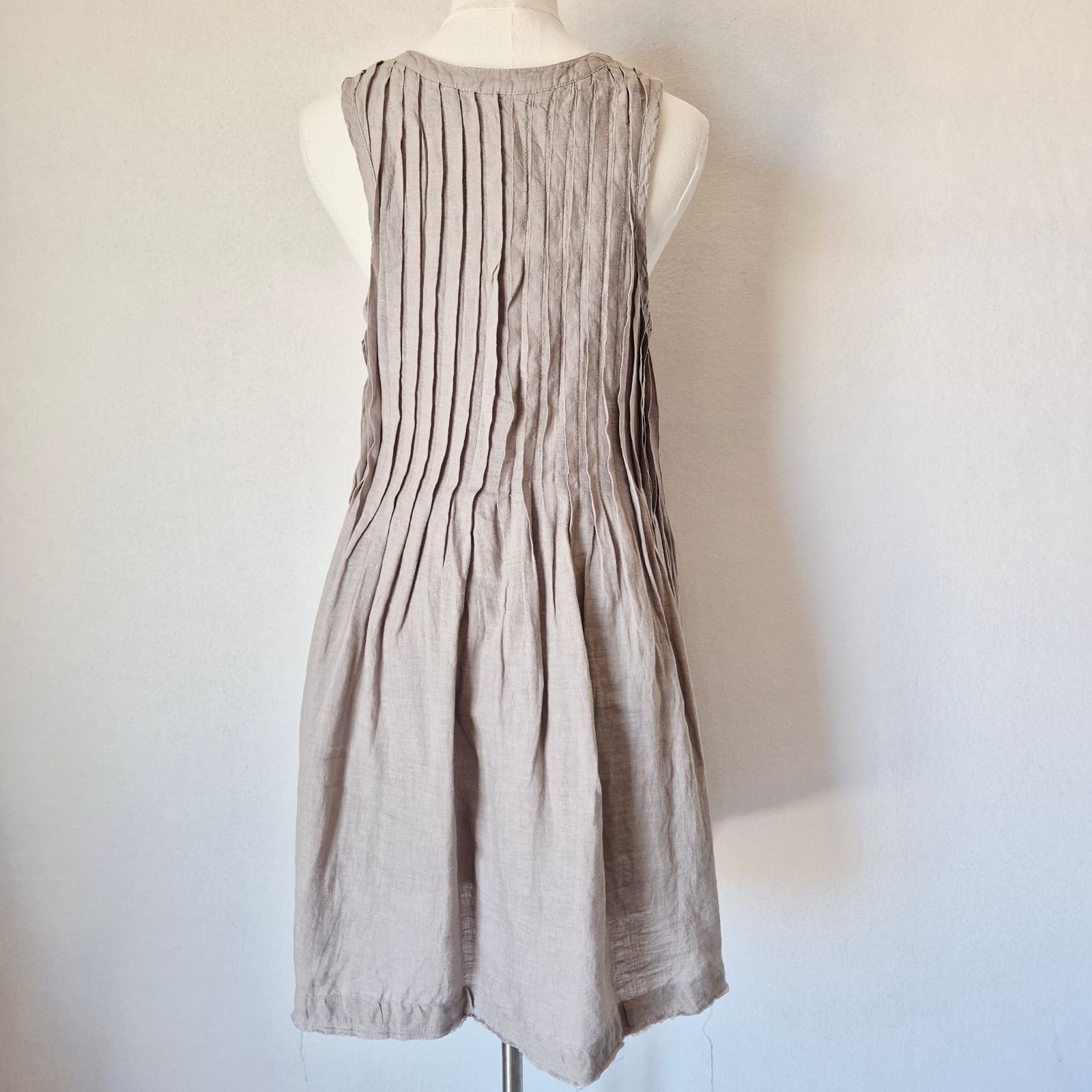 By Anthropologie 100% Linen Sleeveless Pleated Mini Dress Light Brown Women's S - Thumbnail 9