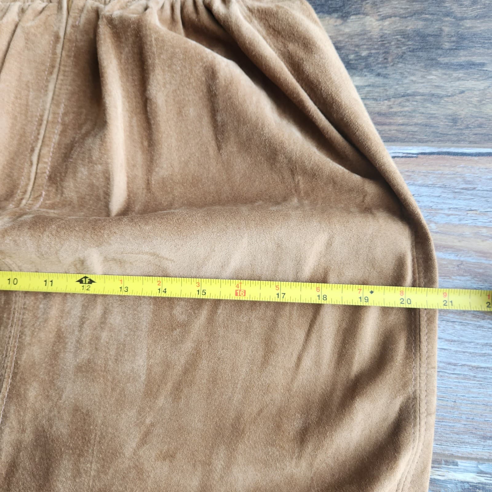 Vintage Double D Ranch Brown Suede Maxi Skirt Elastic-Waist Back-Slit Sz.S - Thumbnail 11