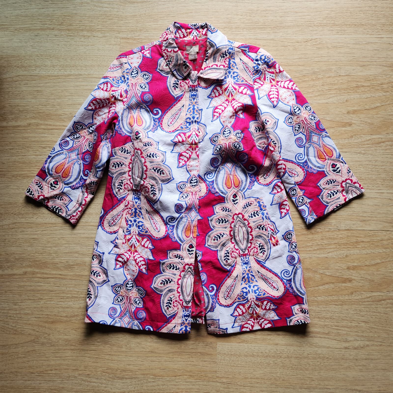 NWT Chico's Floral Pleat Back Topper Jacket 3/4 Sleeve Cotton Multicolor 0 (4/6) - Thumbnail 3