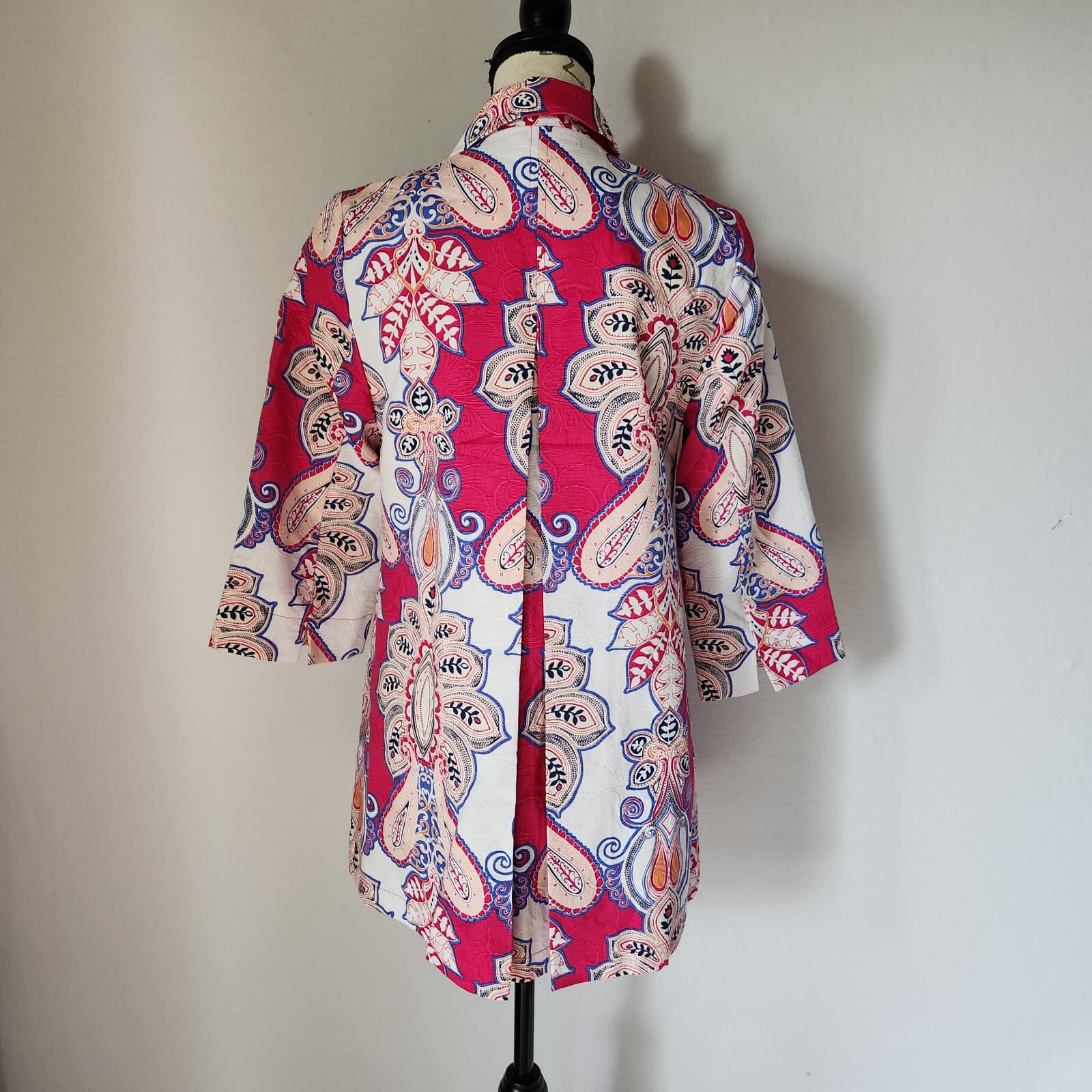 NWT Chico's Floral Pleat Back Topper Jacket 3/4 Sleeve Cotton Multicolor 0 (4/6) - Thumbnail 5