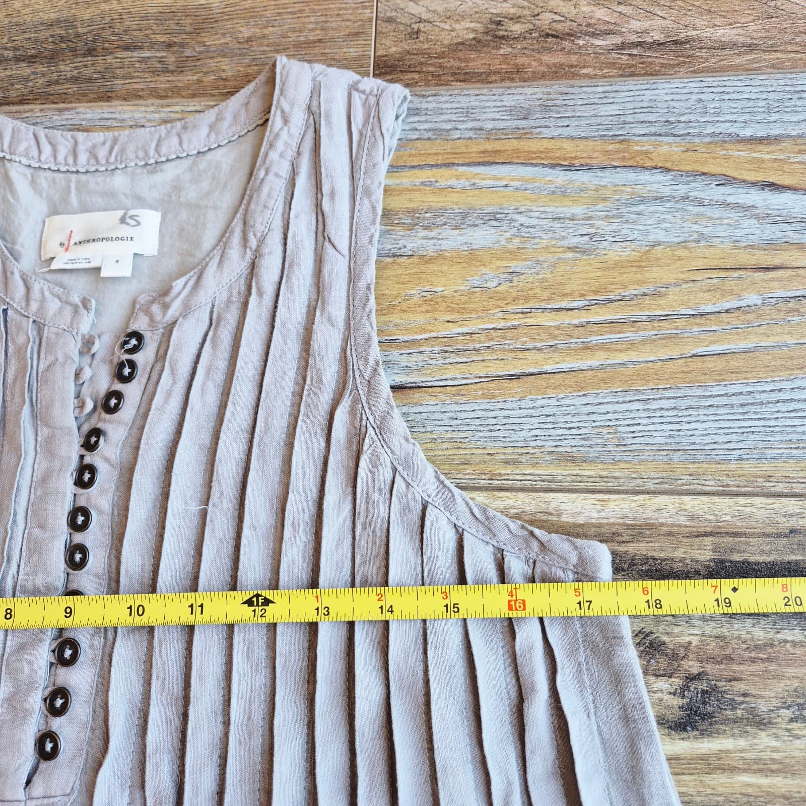 By Anthropologie 100% Linen Sleeveless Pleated Mini Dress Light Brown Women's S - Thumbnail 15