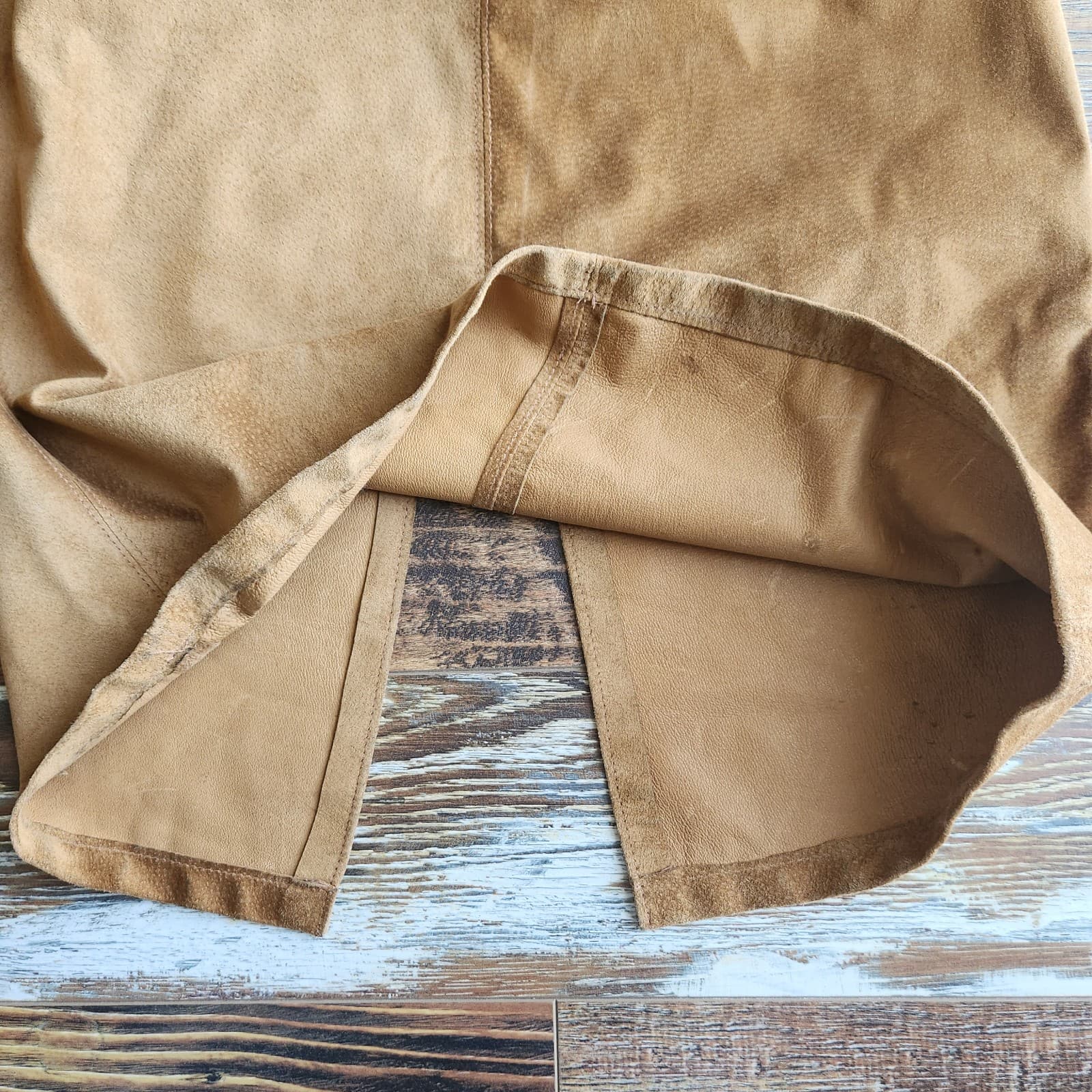 Vintage Double D Ranch Brown Suede Maxi Skirt Elastic-Waist Back-Slit Sz.S - Thumbnail 7