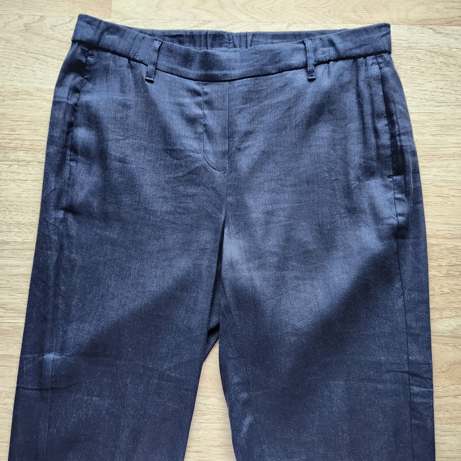 J.Jill Linen Stretch Slim Leg Ankle Pants Pull-On Pocket Blue Linen Blend Sz.M - Thumbnail 3