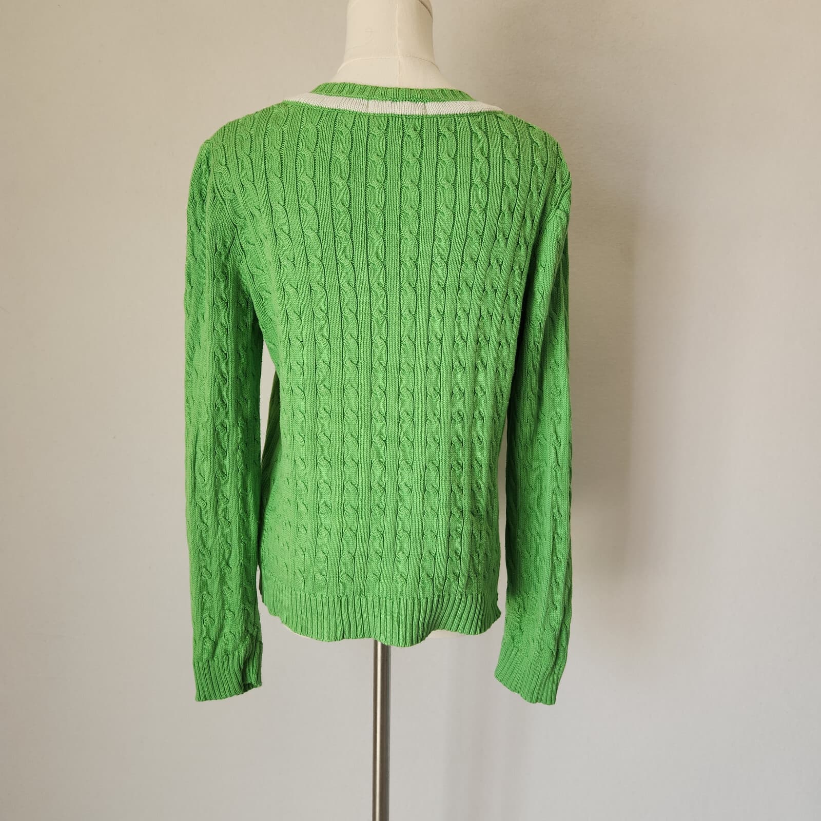Vintage Ralph Lauren Active Cricket Tennis Cable Knit V-Neck Sweater Green Sz.M - Thumbnail 7