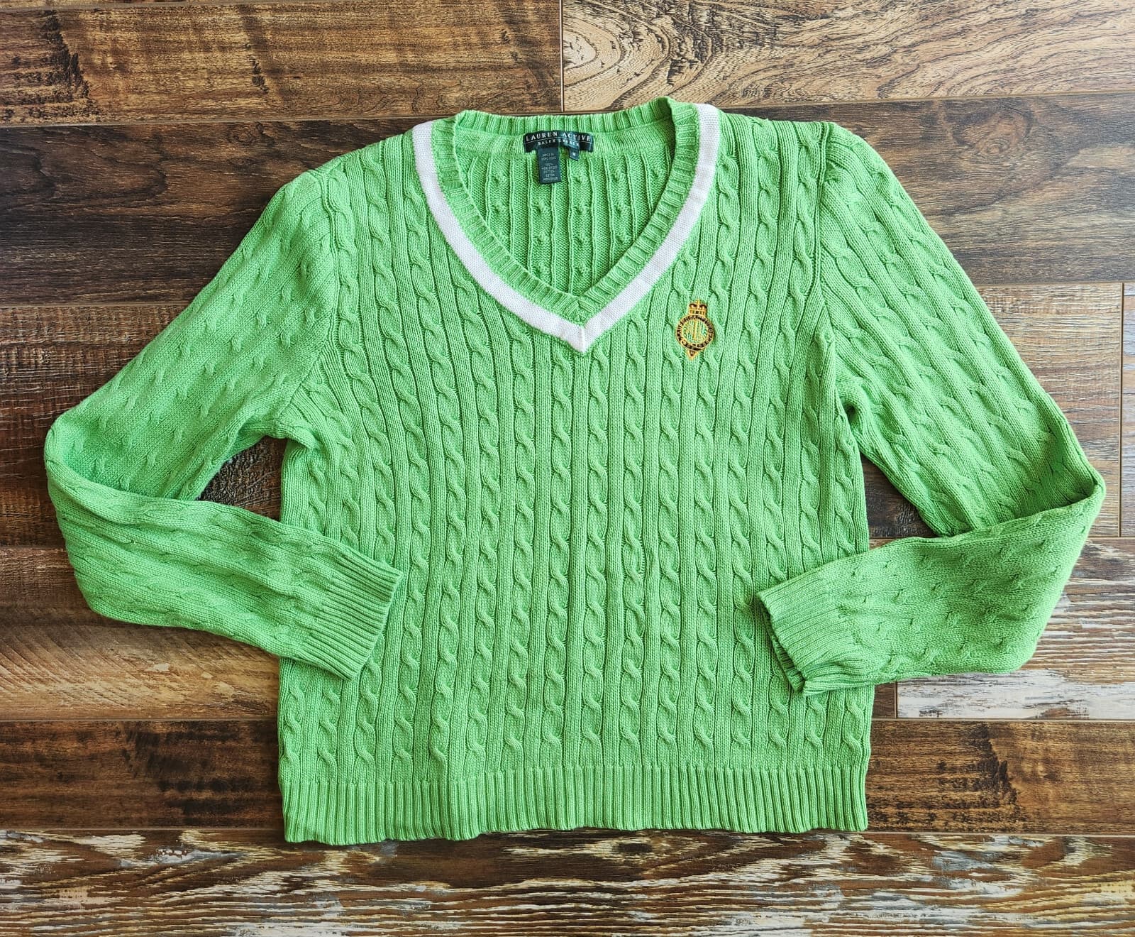 Vintage Ralph Lauren Active Cricket Tennis Cable Knit V-Neck Sweater Green Sz.M - Thumbnail 3
