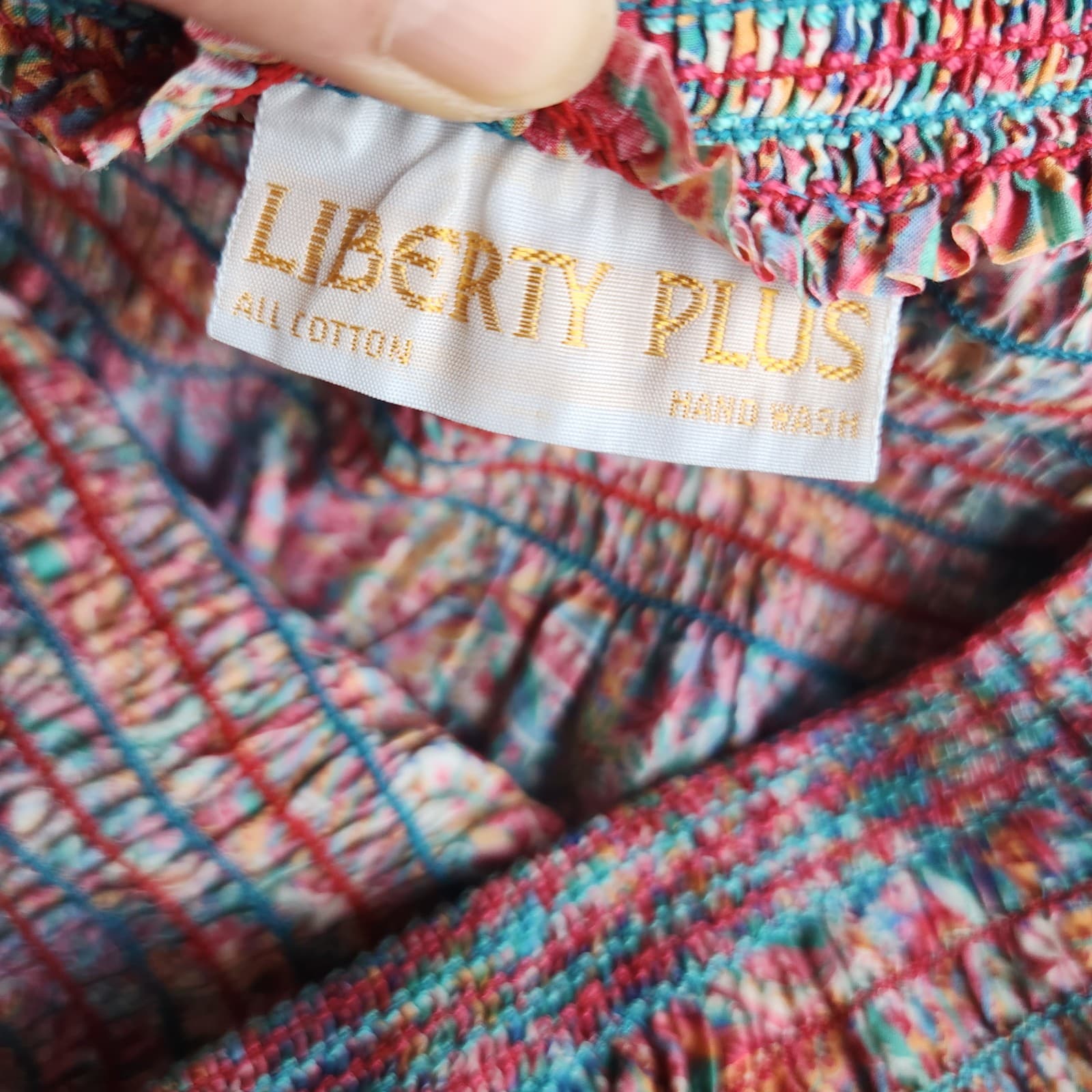 Liberty Plus Made in England Cotton Floral Smocked Midi Skirt Pullon Waist 34" - Thumbnail 5