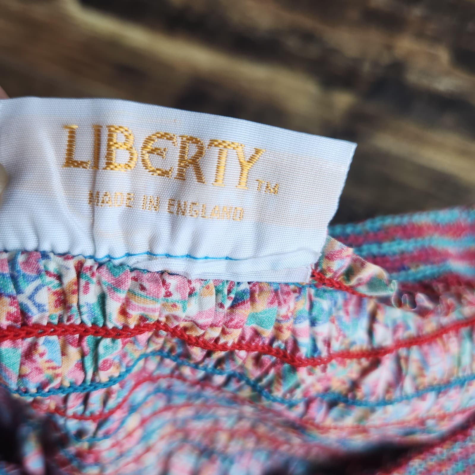 Liberty Plus Made in England Cotton Floral Smocked Midi Skirt Pullon Waist 34" - Thumbnail 6