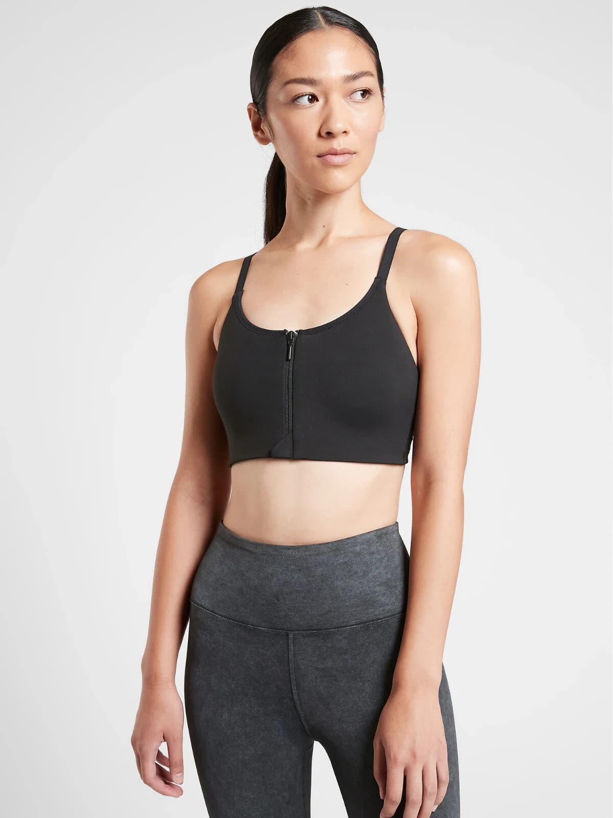 NWT Athleta Empower Daily Bra A-C Cups Front Zip Powervita Fabric Black Sz.M $59 - Thumbnail 2