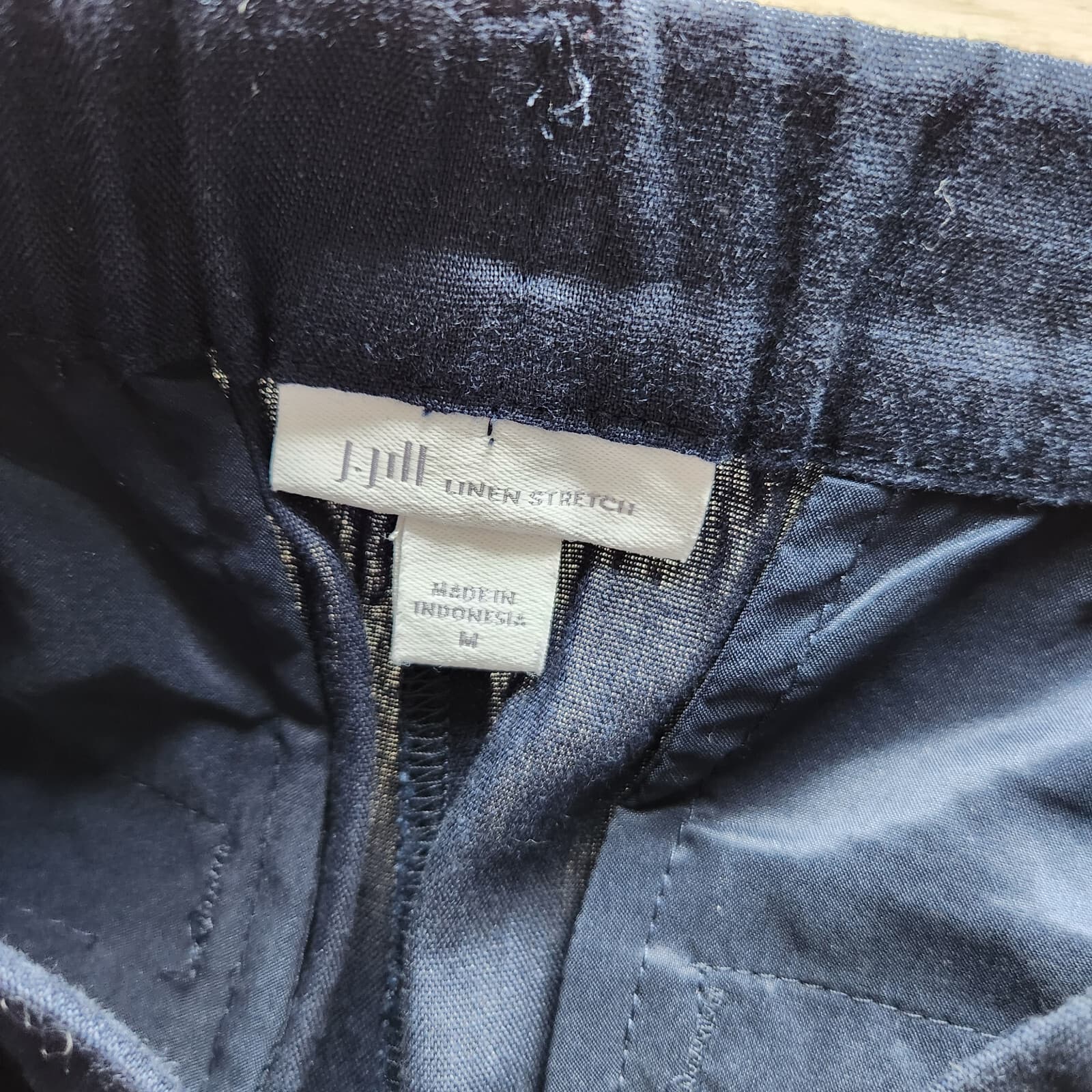 J.Jill Linen Stretch Slim Leg Ankle Pants Pull-On Pocket Blue Linen Blend Sz.M - Thumbnail 6