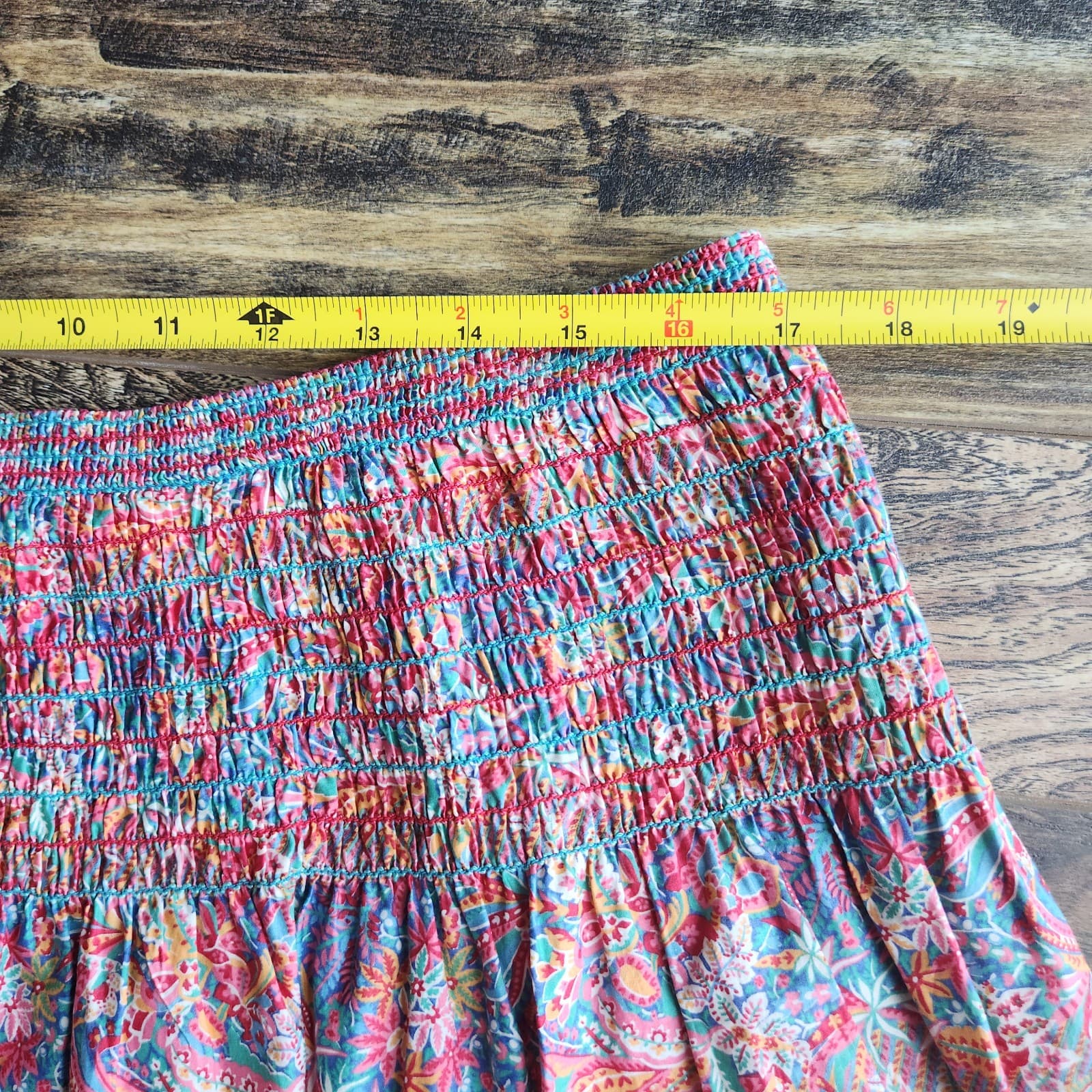 Liberty Plus Made in England Cotton Floral Smocked Midi Skirt Pullon Waist 34" - Thumbnail 7