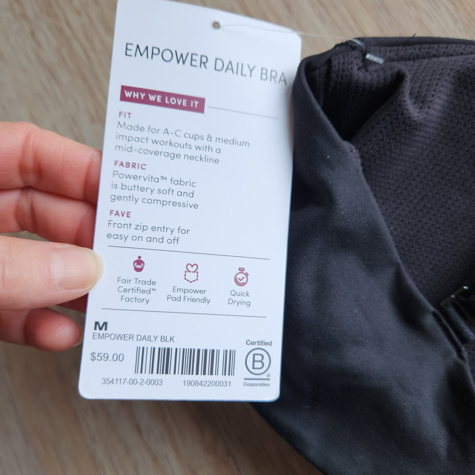 NWT Athleta Empower Daily Bra A-C Cups Front Zip Powervita Fabric Black Sz.M $59 - Thumbnail 7