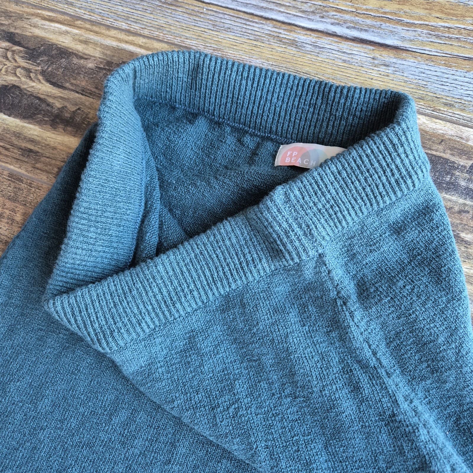 Free People Beach Cotton Blend Knit Midi Pencil Skirt Elastic Waist Green Sz.XS - Thumbnail 5