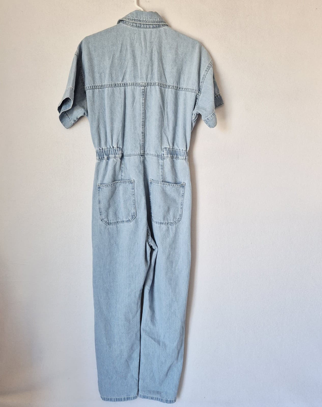 NWoT We The Free Marci Denim Jumpsuit Button Short Sleeve Light Washed Blue Sz.S - Thumbnail 7
