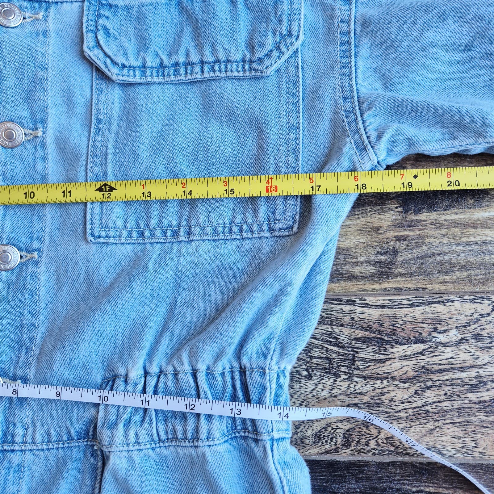 NWoT We The Free Marci Denim Jumpsuit Button Short Sleeve Light Washed Blue Sz.S - Thumbnail 12