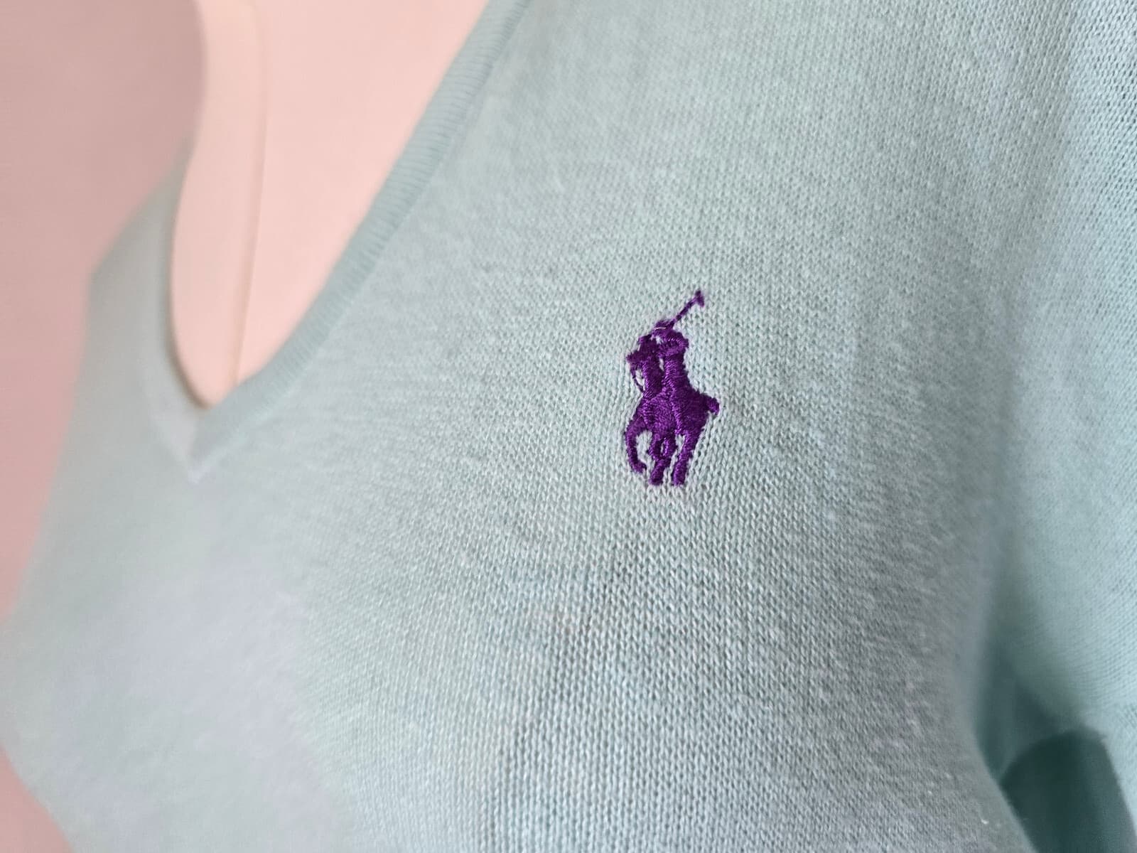 Polo Ralph Lauren Pony Linen Cotton Blend V-Neck Sweater Pale Blue Women's M - Thumbnail 3